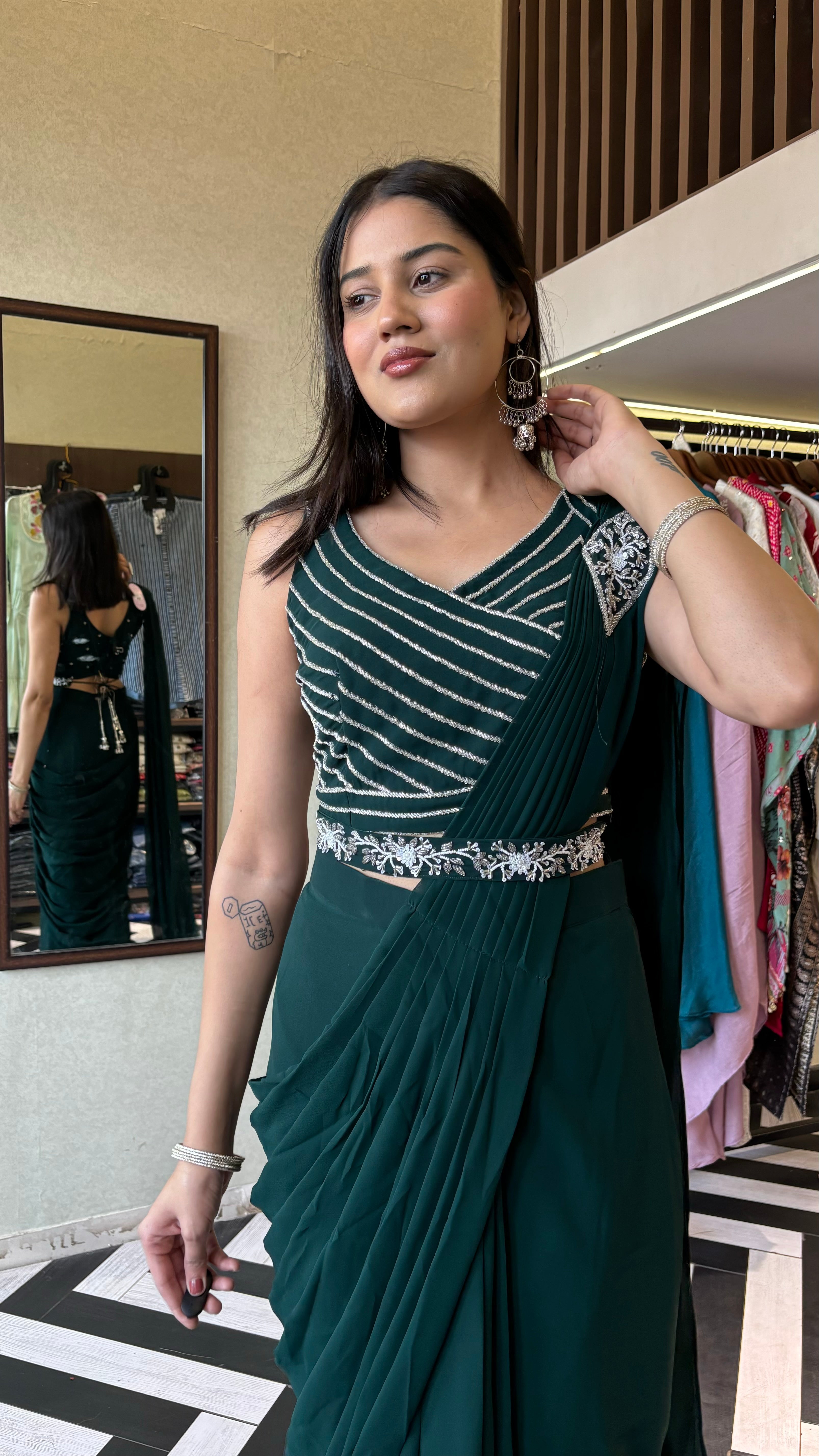 Image of Pure Georgette Saree Style Indo western