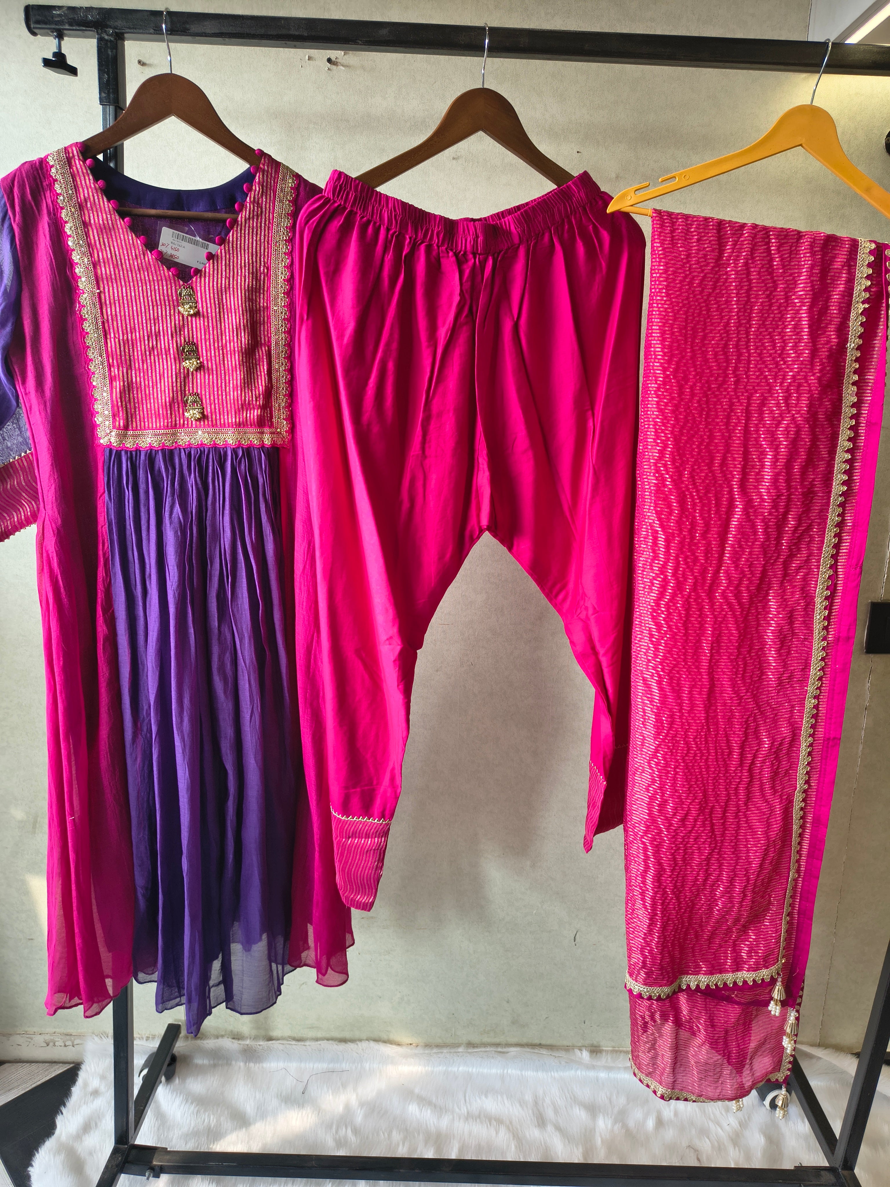 Image of Magenta & Royal Purple Georgette Anarkali Suit Set with Embroidered Yoke & Designer Dupatta – Premium 3 Piece Ethnic Ensemble