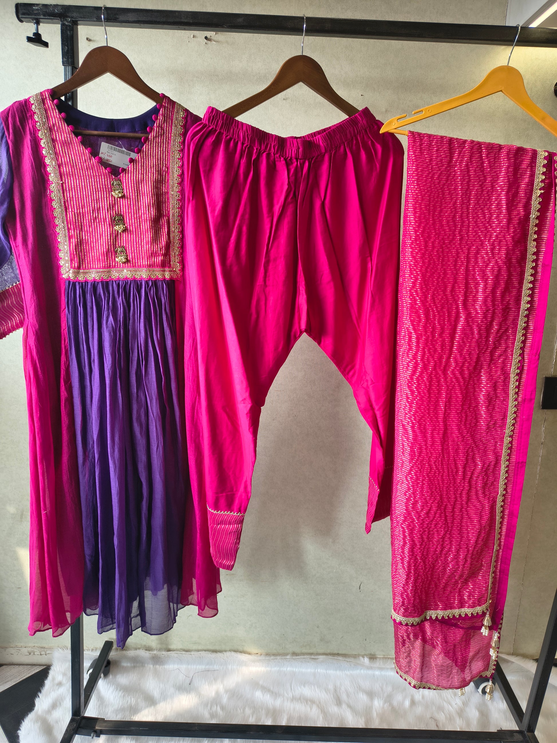 Magenta & Royal Purple Georgette Anarkali Suit Set with Embroidered Yoke & Designer Dupatta – Premium 3 Piece Ethnic Ensemble