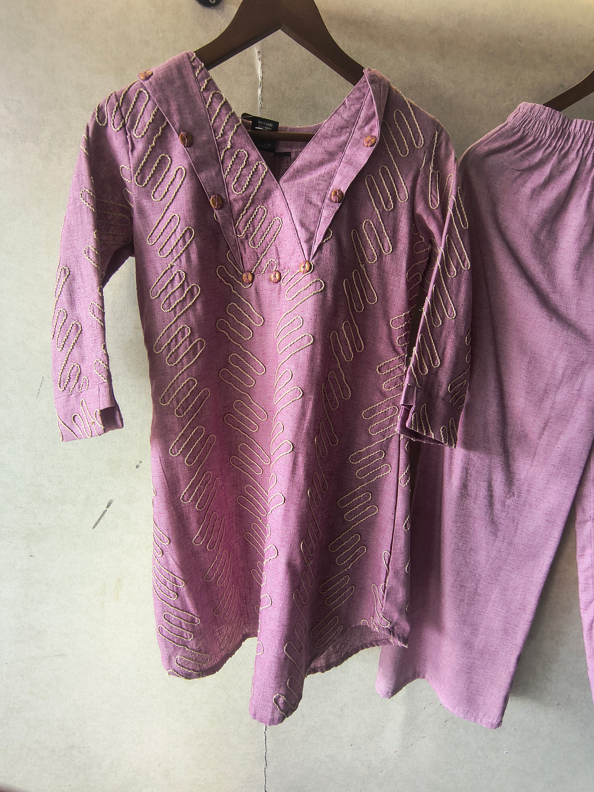 Dusty Rose Embroidered V-Neck Designer Kurta Pant Co-Ord Set