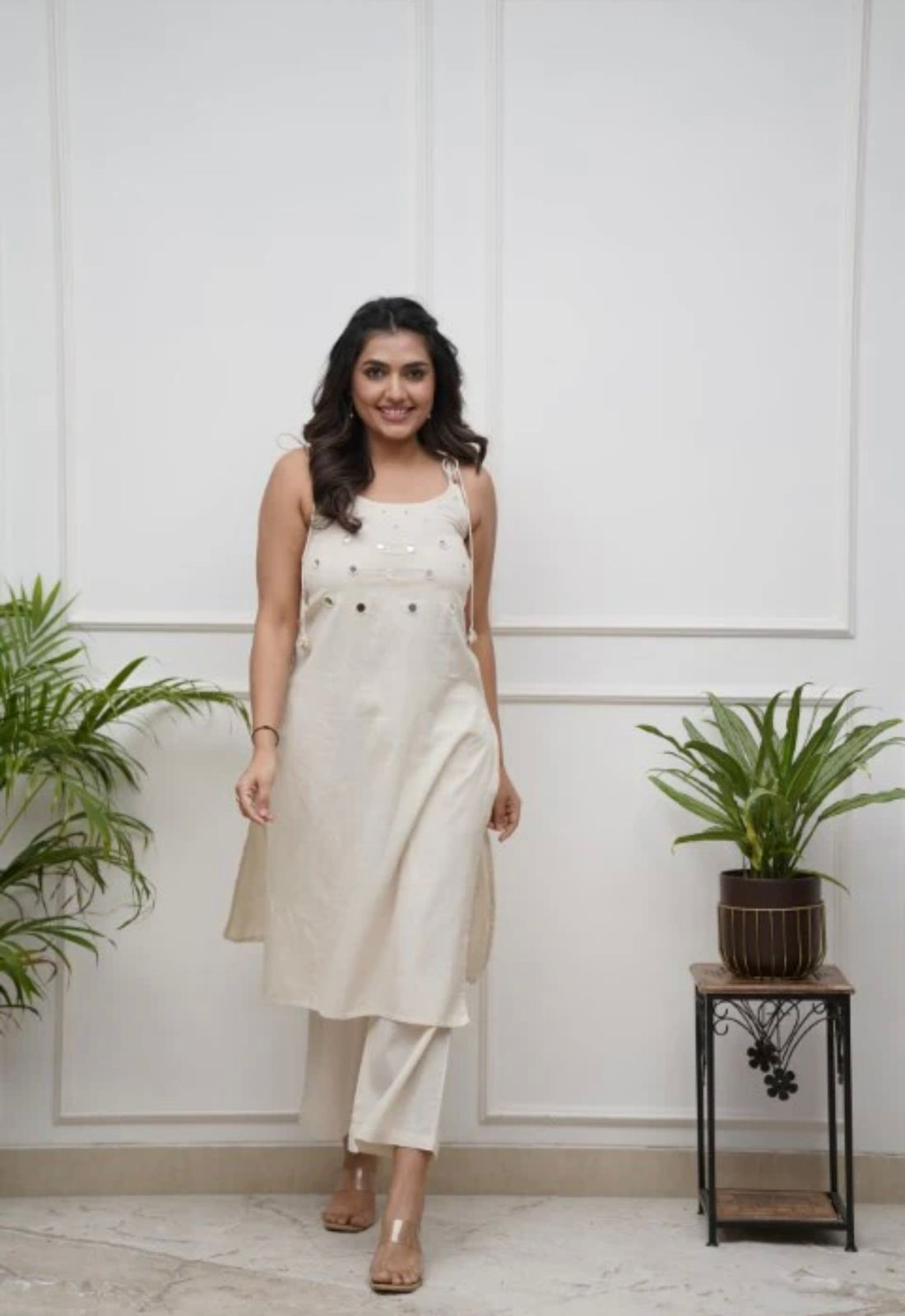 Pure Cotton 2 Piece Sleeveless Coord Set with original mirror work ( Sleeves attached)