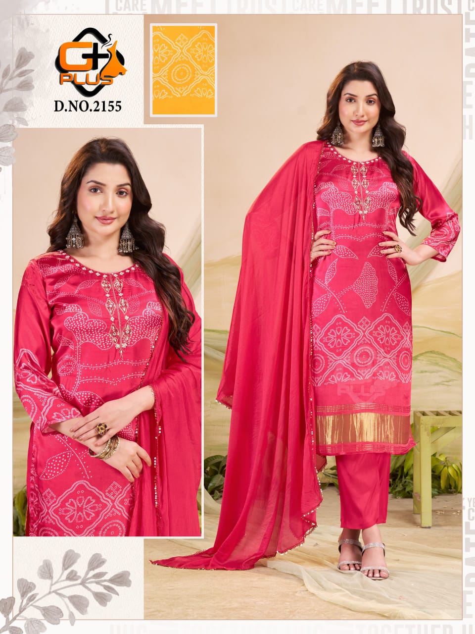 Pure Bandhani Silk 3 Piece Kurti Set