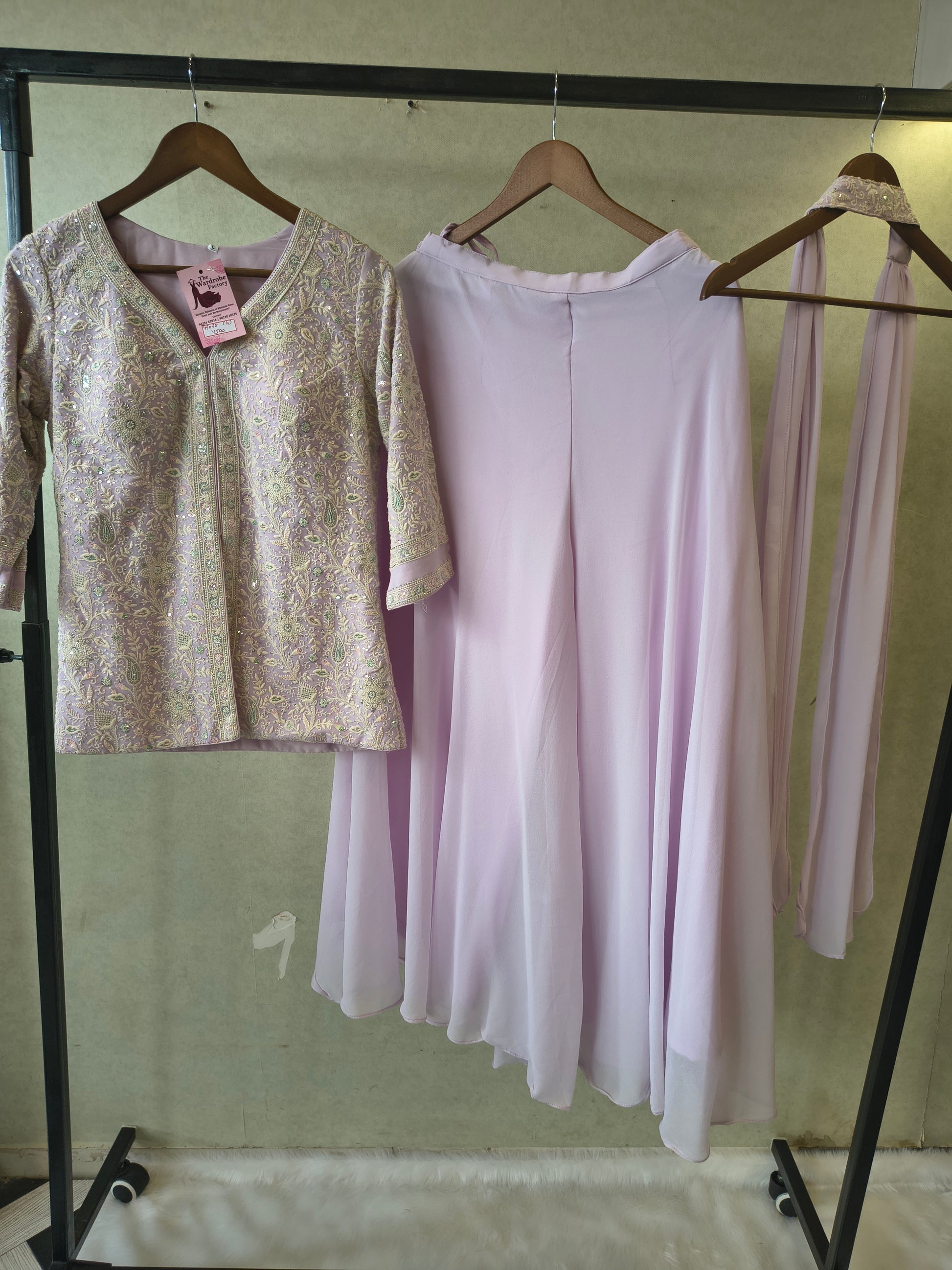 Pastel Lilac Designer Embroidered Peplum Sharara Set with Chiffon Dupatta | Premium 3 Piece Festive Ensemble