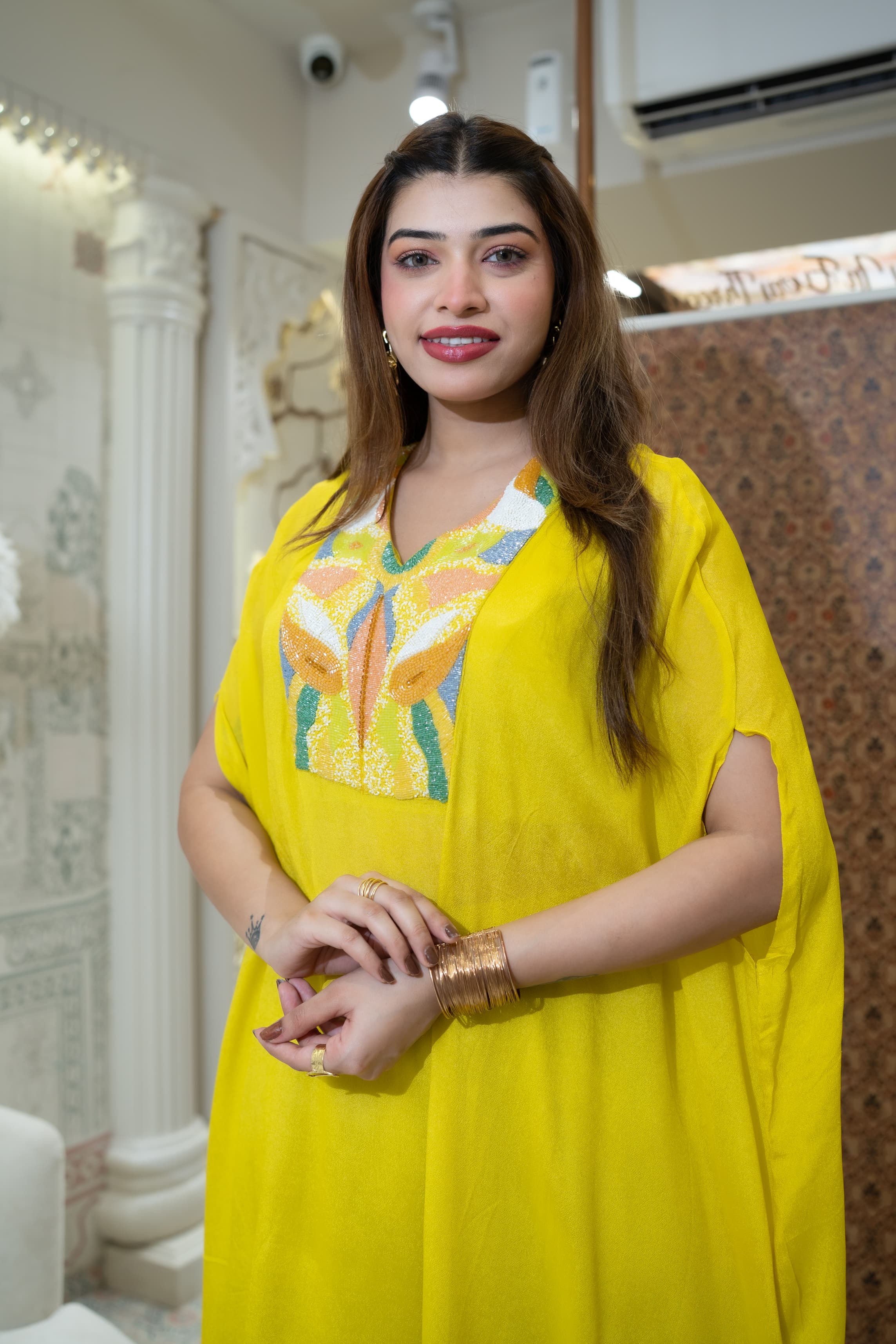 Image of Glow in this stunning pure fabric 2-piece Indo-Western set in radiant yellow