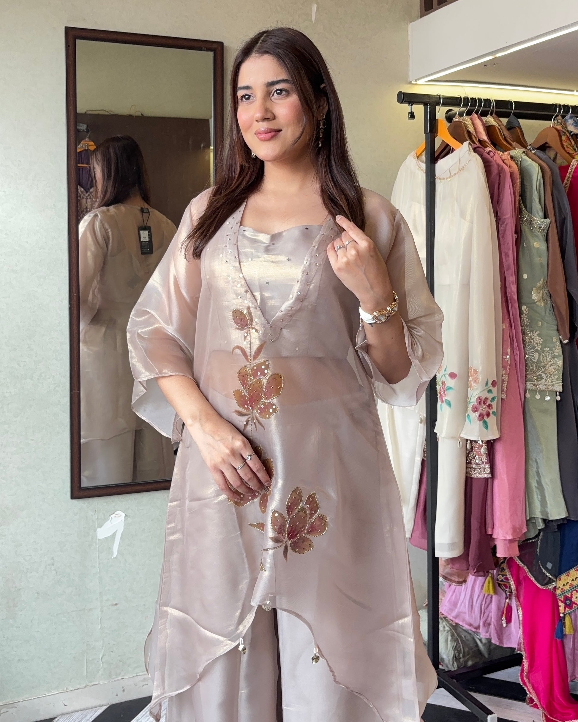 Pure Tissue Shimmer 3 Piece Fusion Indian Coord Set