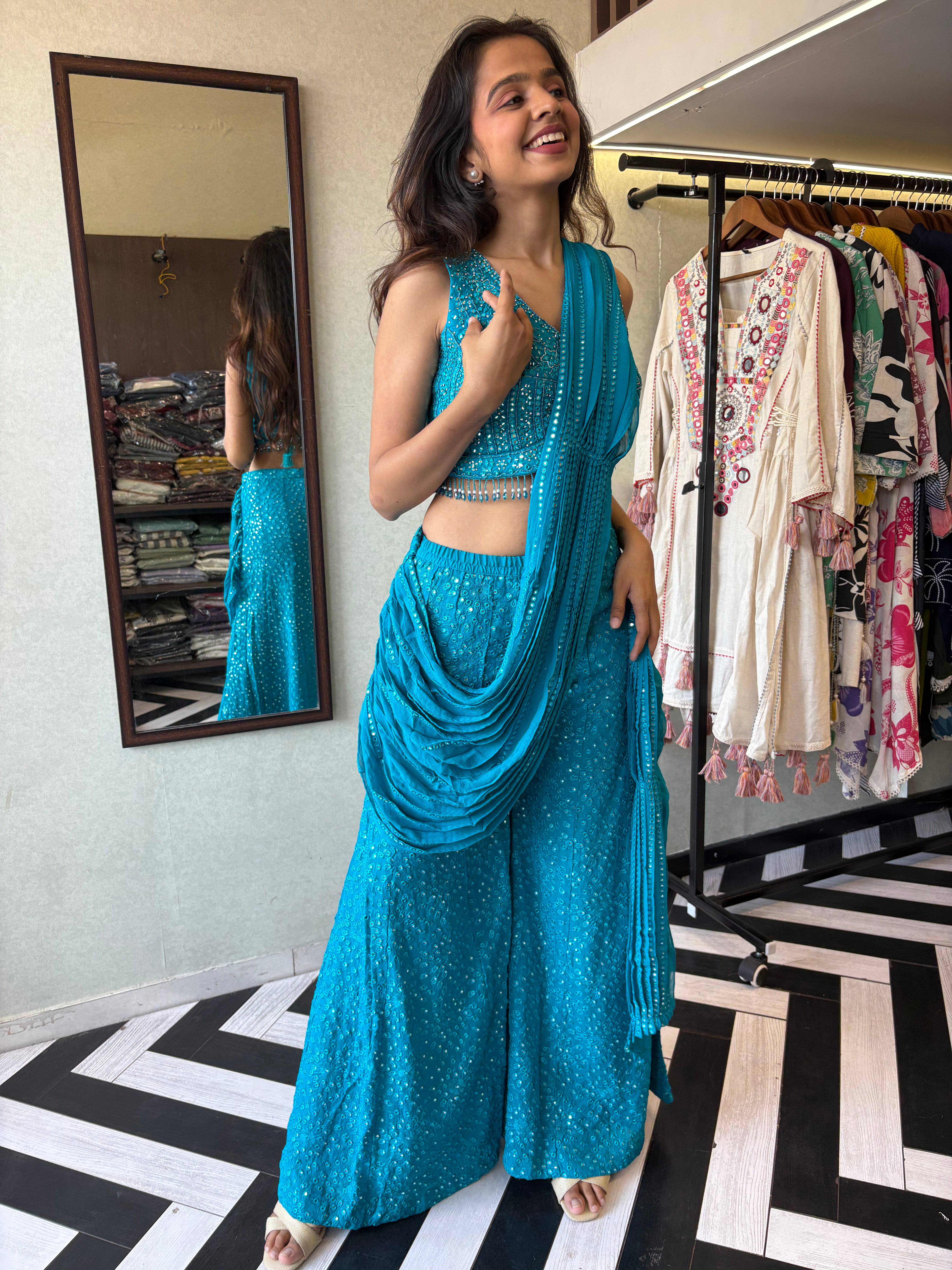 Our Deep Blue Indo-Western Plazzo Set - where bold meets beautiful!