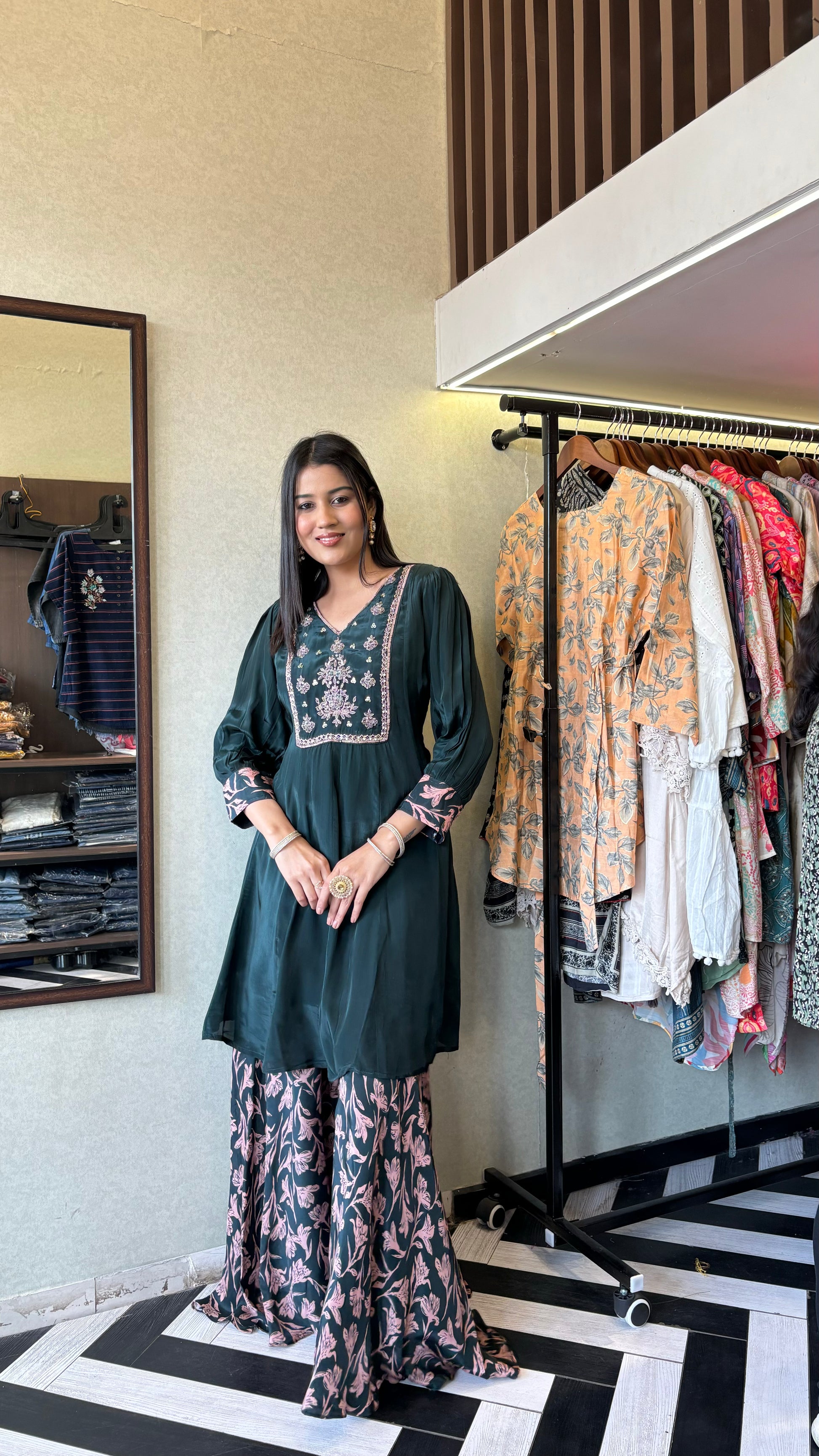 Pure Crepe Indo Western Piece with Hand work