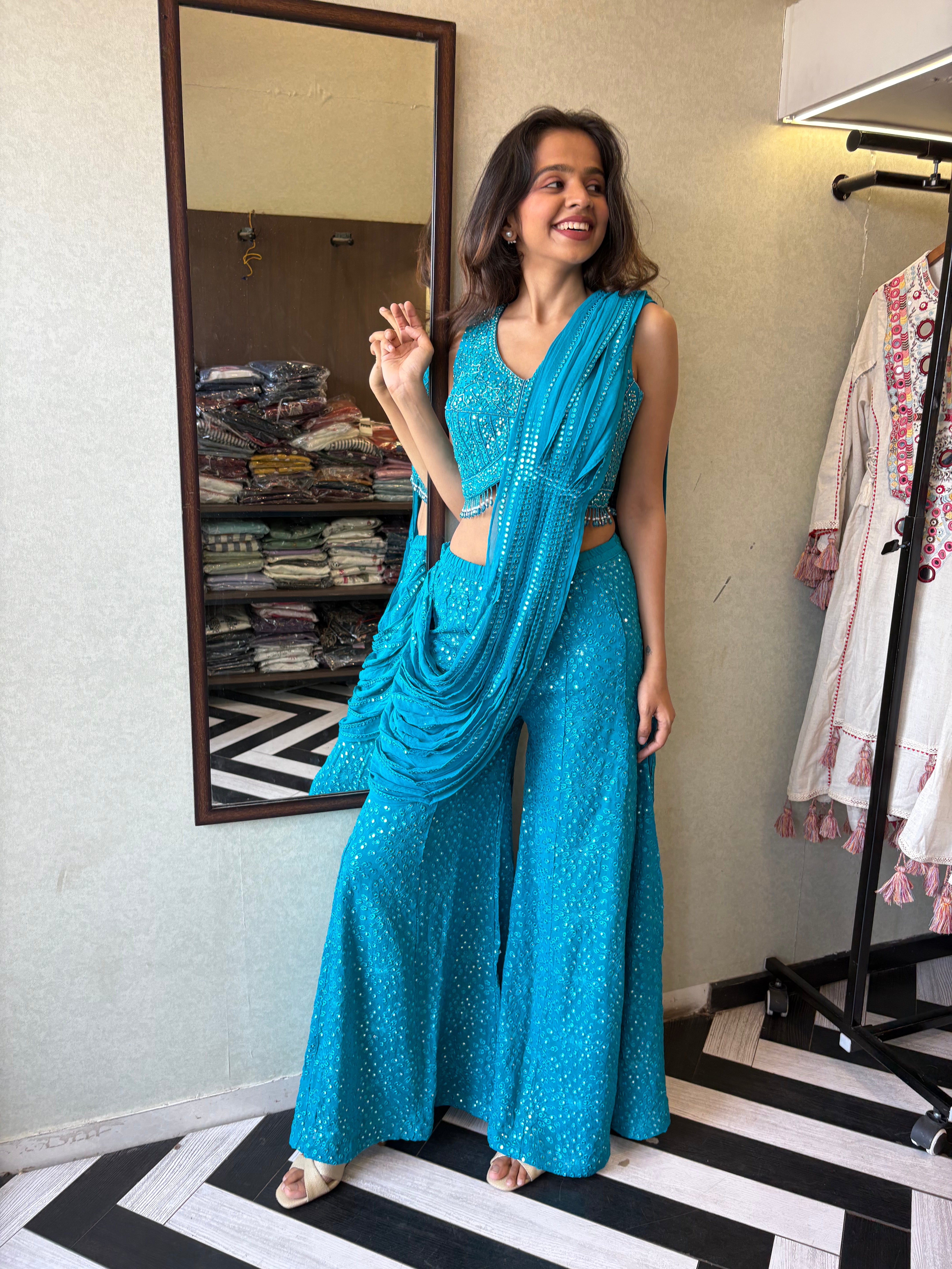 Our Deep Blue Indo-Western Plazzo Set - where bold meets beautiful!