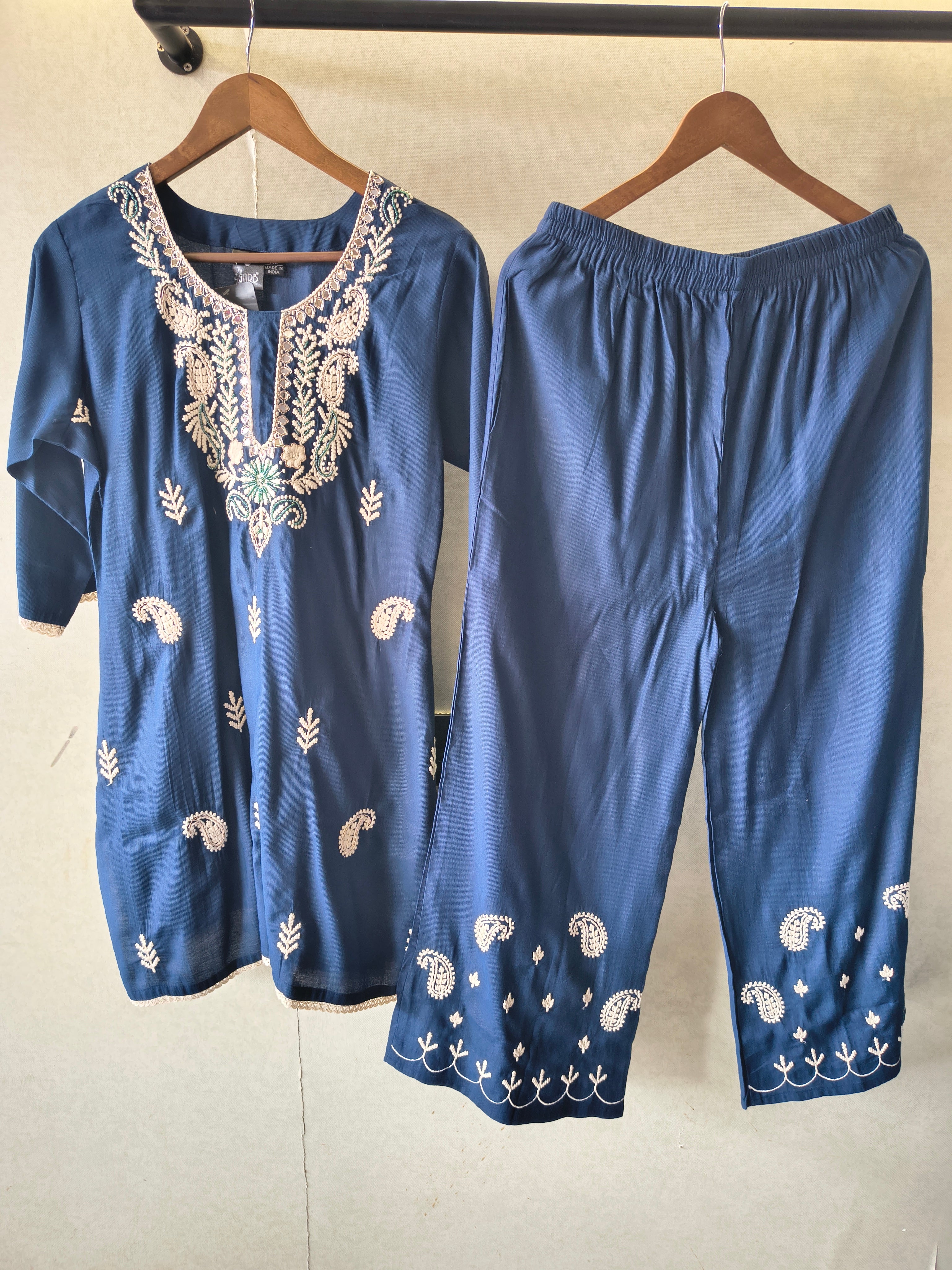 Image of Premium Navy Blue Embroidered Kurta Pant Co-Ord Set