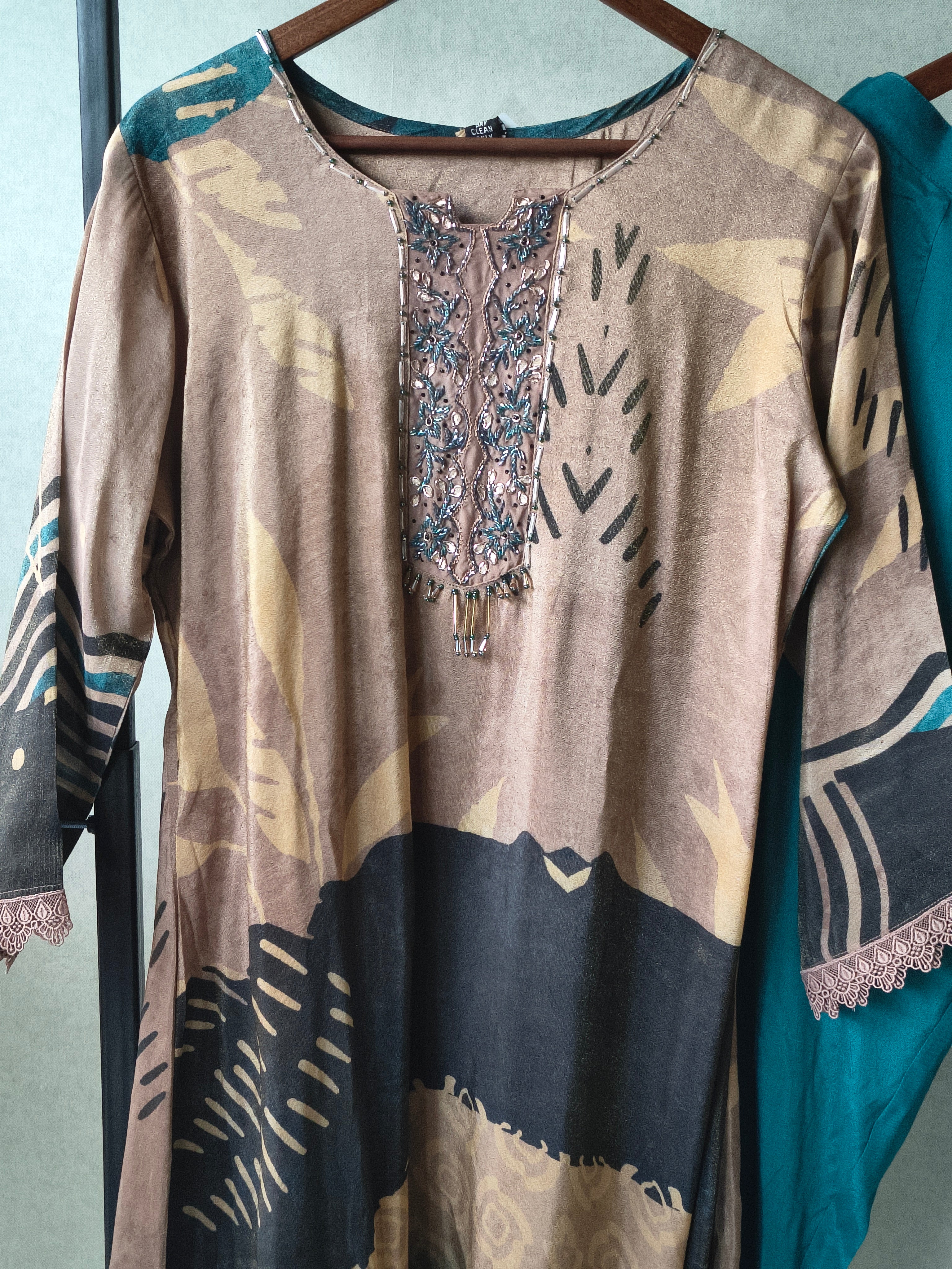 Image of Premium Abstract Print Straight Kurta with Cigarette Pants & Dupatta Set