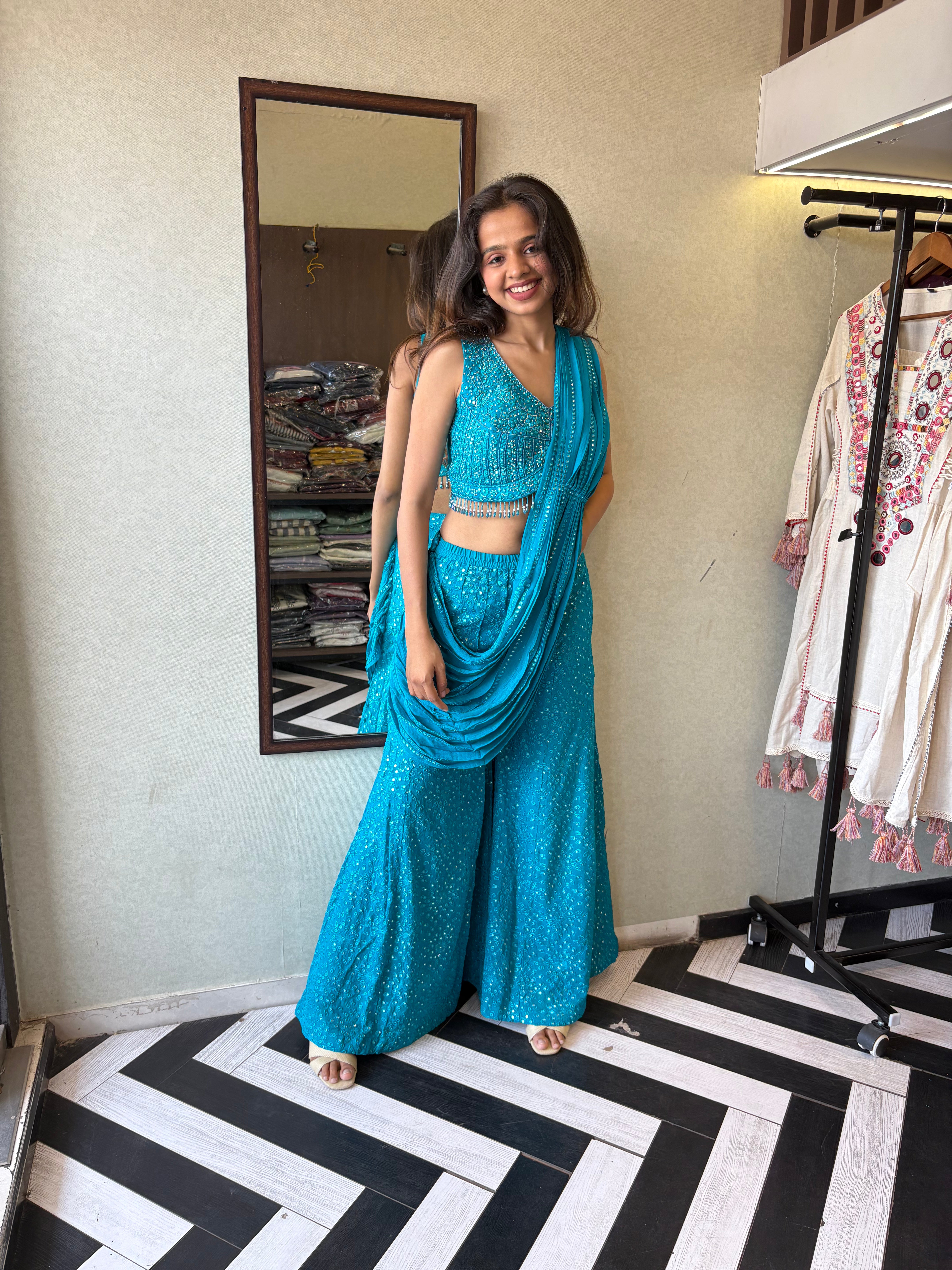 Our Deep Blue Indo-Western Plazzo Set - where bold meets beautiful!