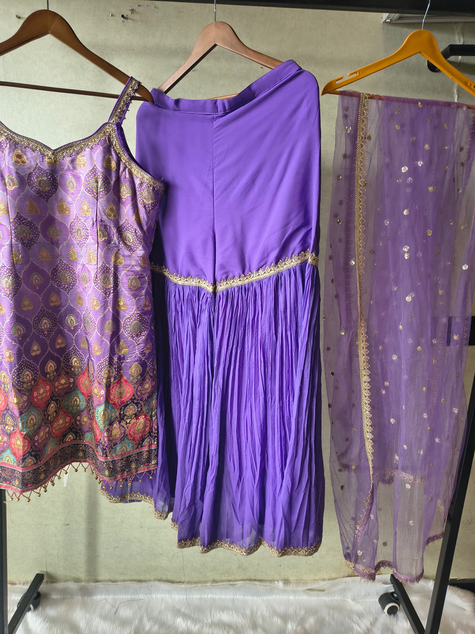 Lavender Brocade Kurti Sharara Set with Sequinned Dupatta – Premium 3 Piece Festive Ensemble