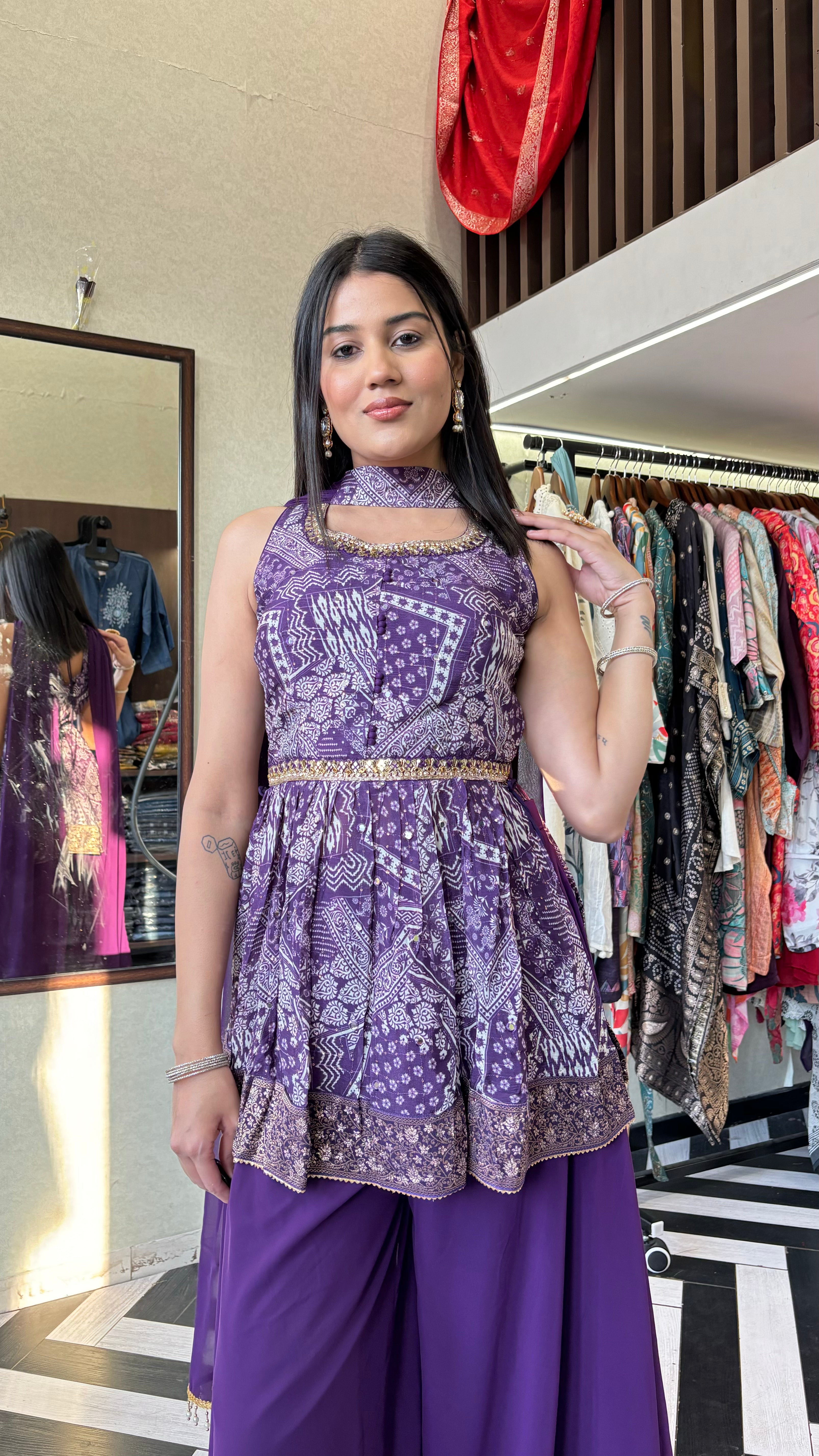 Image of Pure Chinnon Indo Western Piece with Hand work