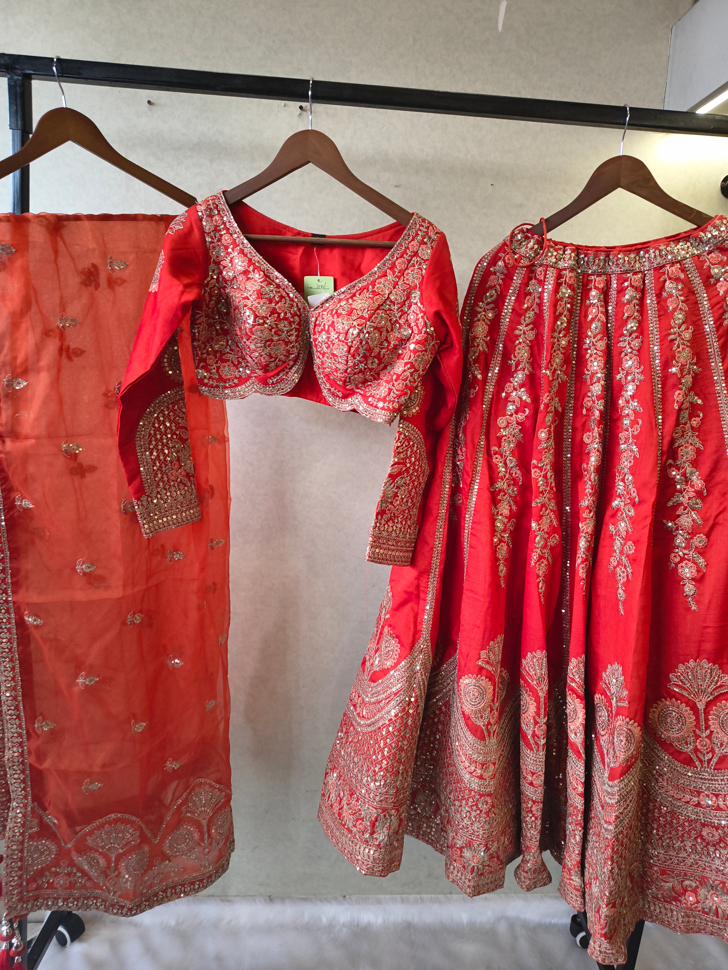 Image of Bridal Red Heavy Embroidered Lehenga Set with Designer Blouse & Organza Dupatta | Premium Wedding Collection