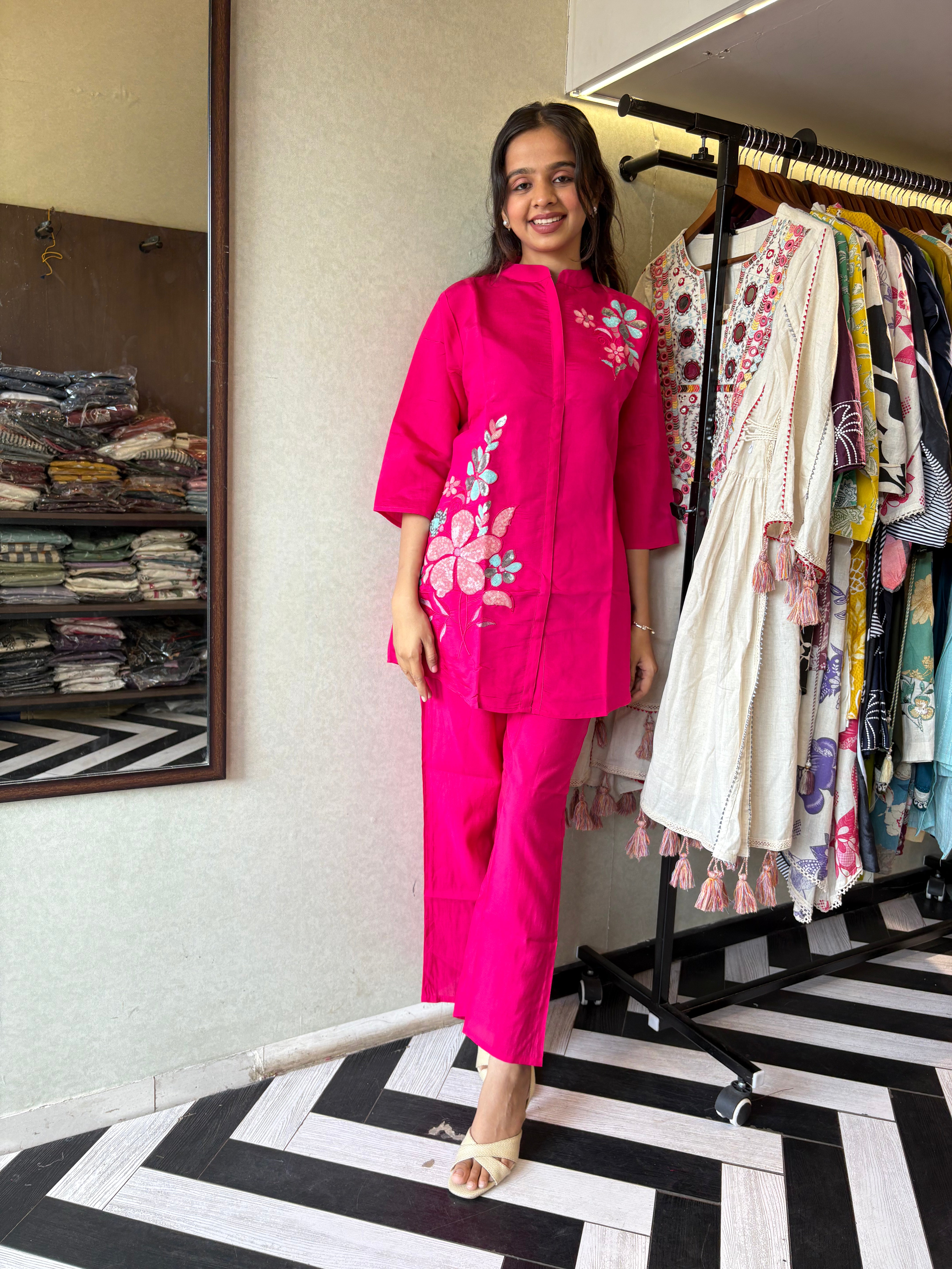 Real Mirror Work. Real Cotton. 
our pure cotton long coord set with original mirror hand work - a classy steal for every wardrobe!