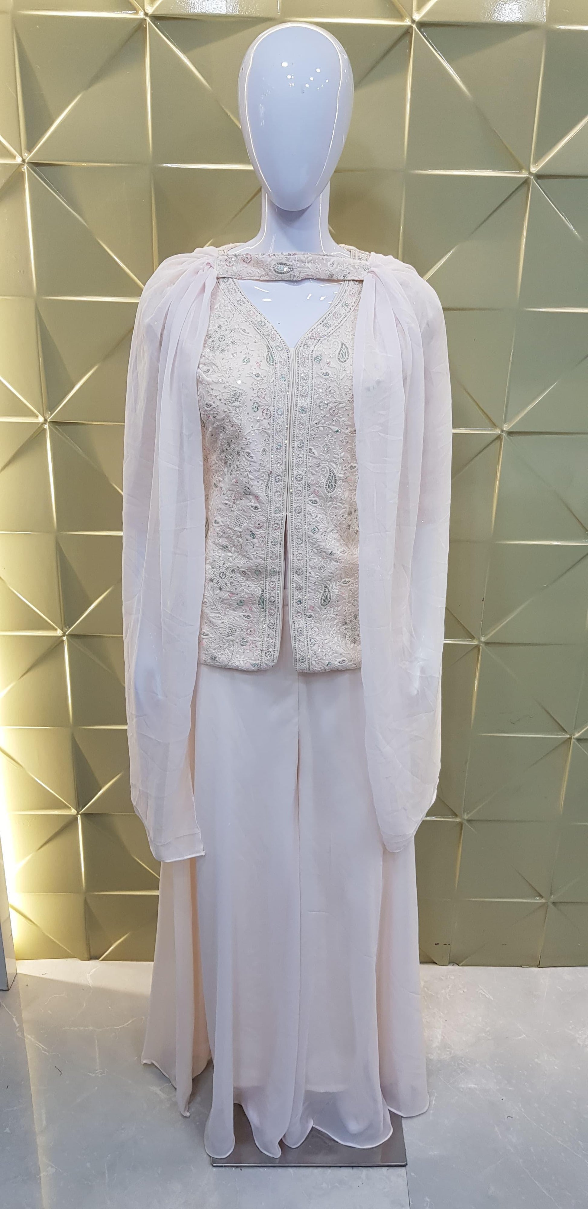 Pure Lucknowi Set with Georgette Plazzo