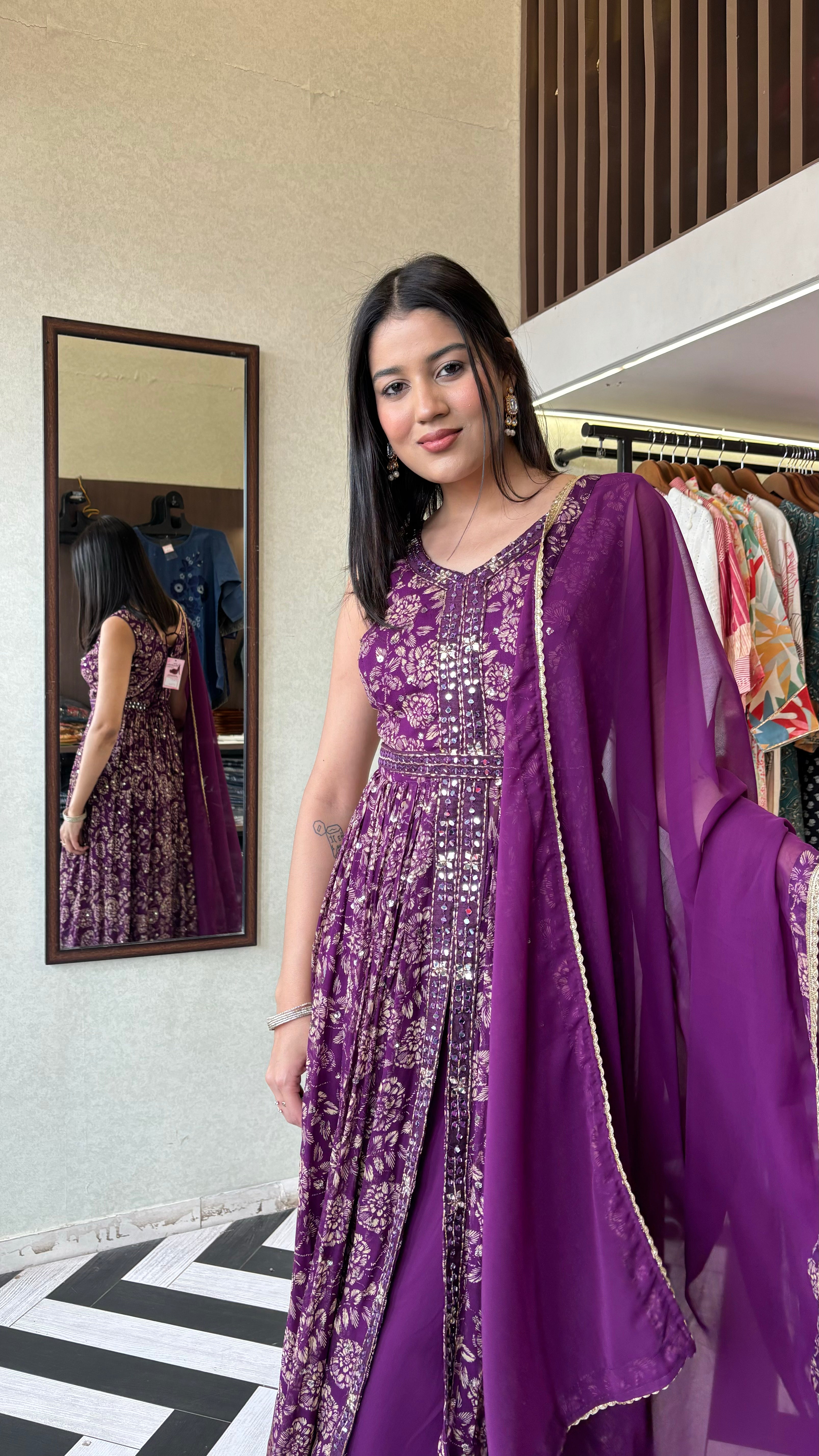 Image of Pure Georgette Indo Western Piece with Hand work