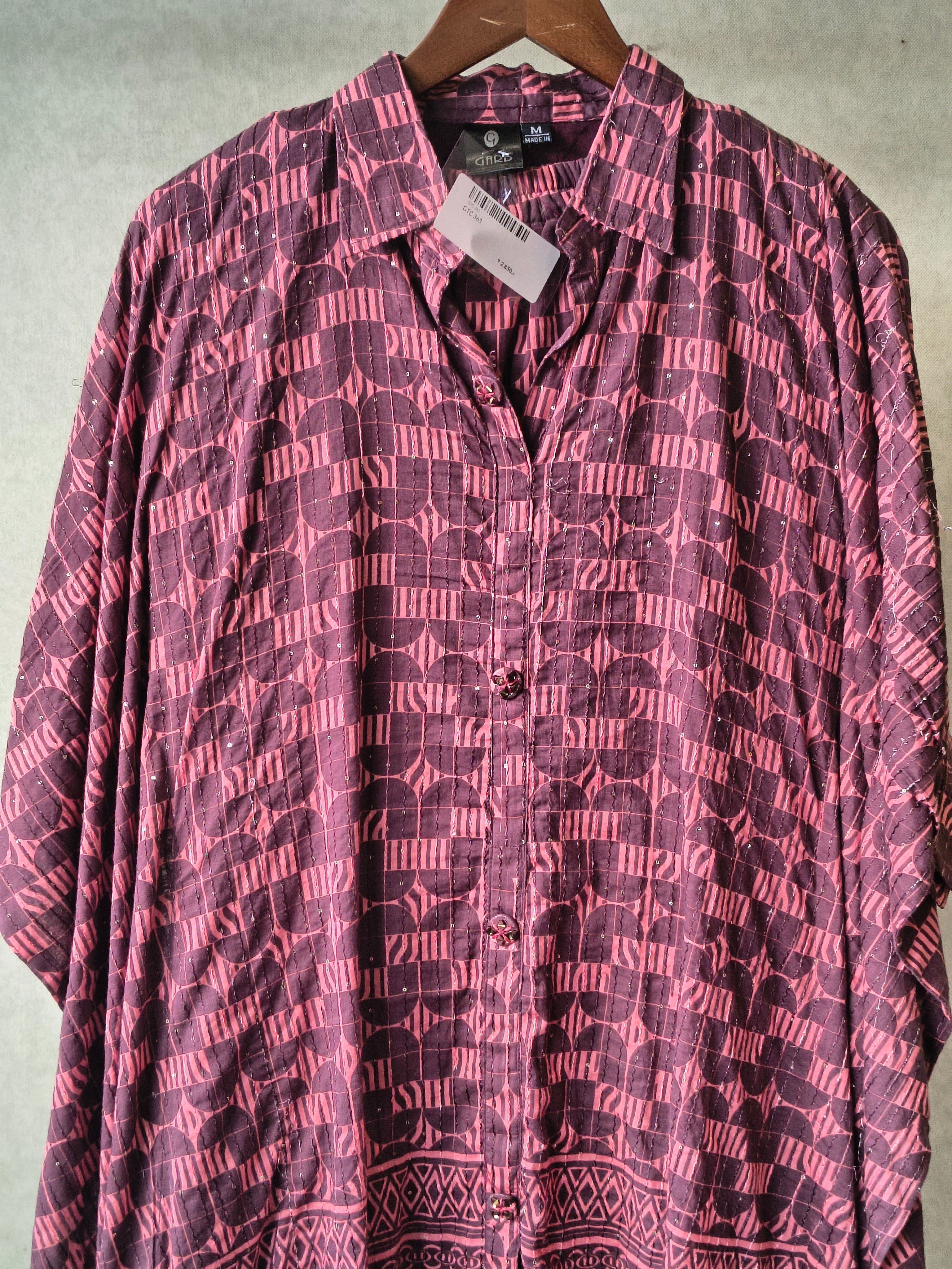 Image of Premium Abstract Printed Asymmetrical Shirt Co-Ord Set with Tapered Pants