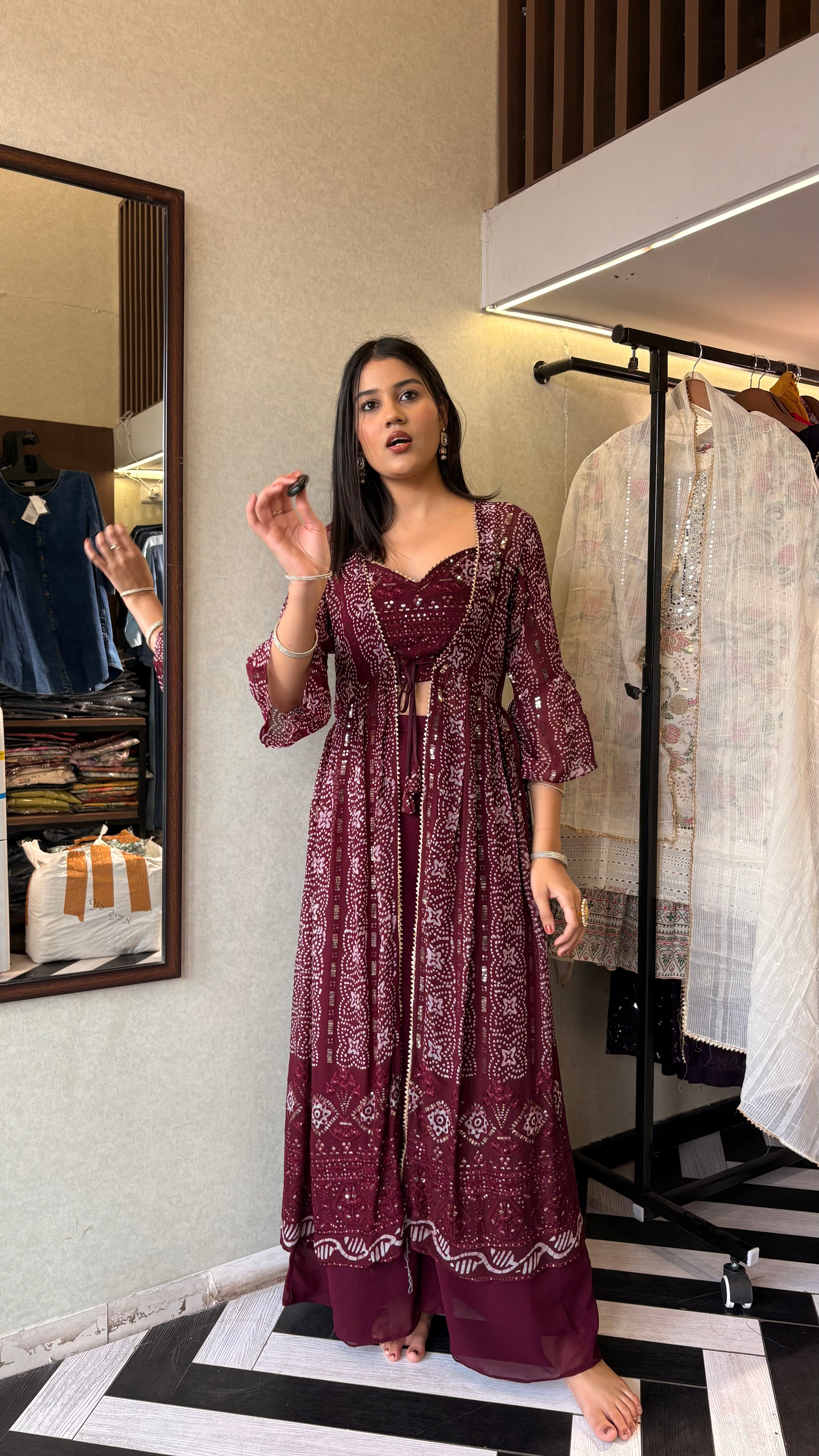 Image of Pure Georgette Shrug Concept 3 Pieec