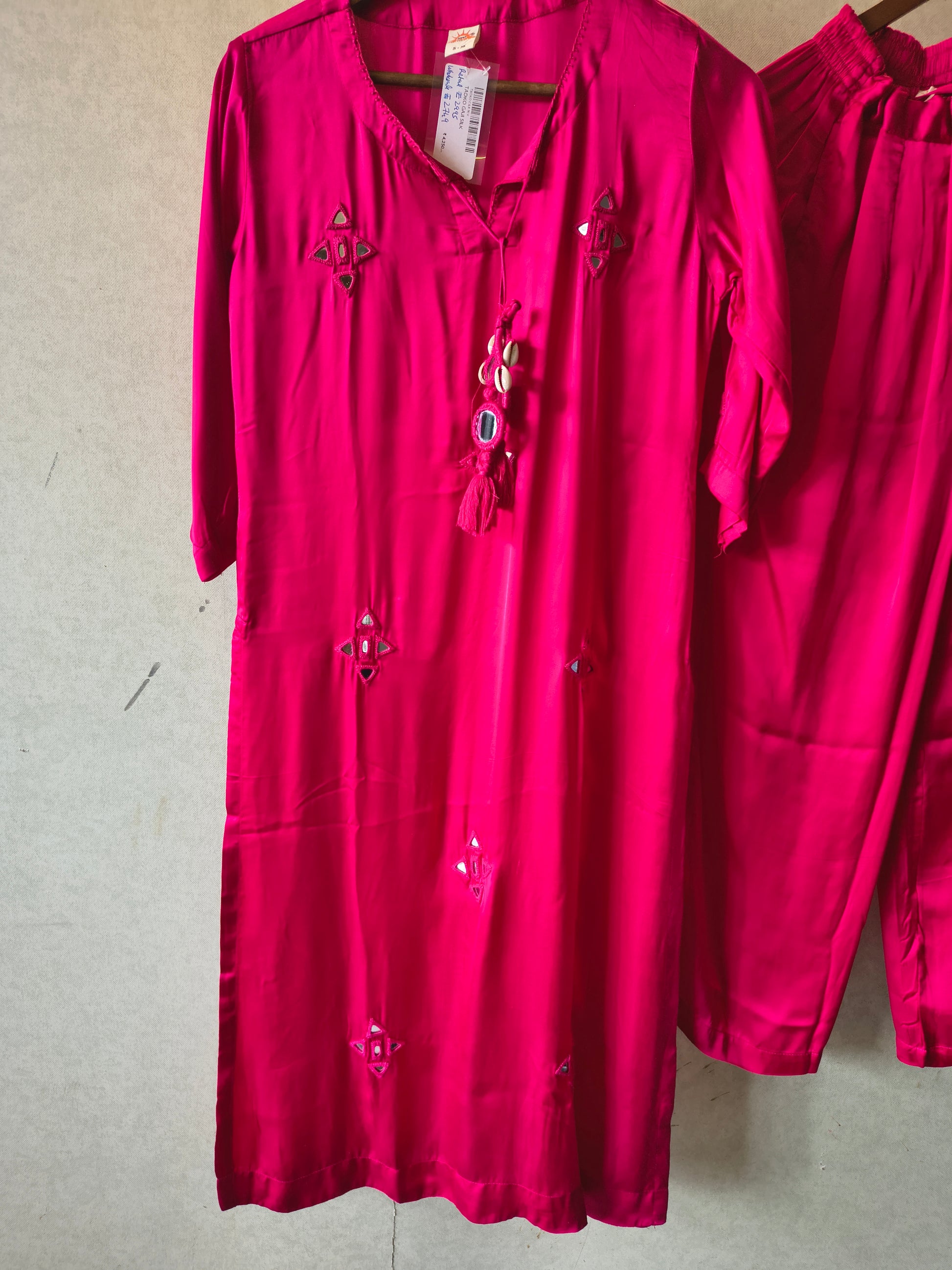 Tadko Brand - Rani Pink Mirror Work Premium Silk Co-Ord Set