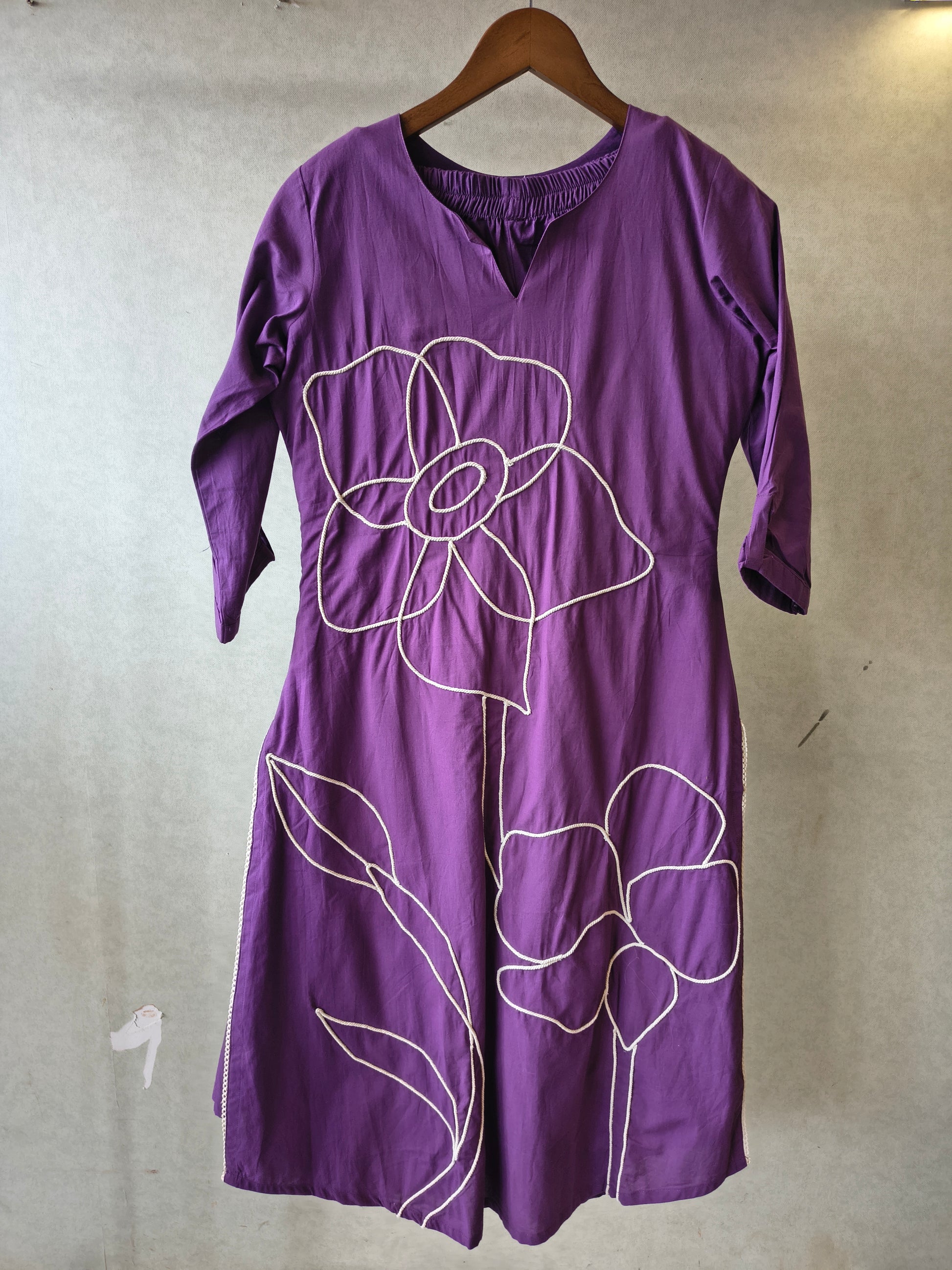 Royal Purple Floral Embroidered Cotton Kurta Set with Straight Pants