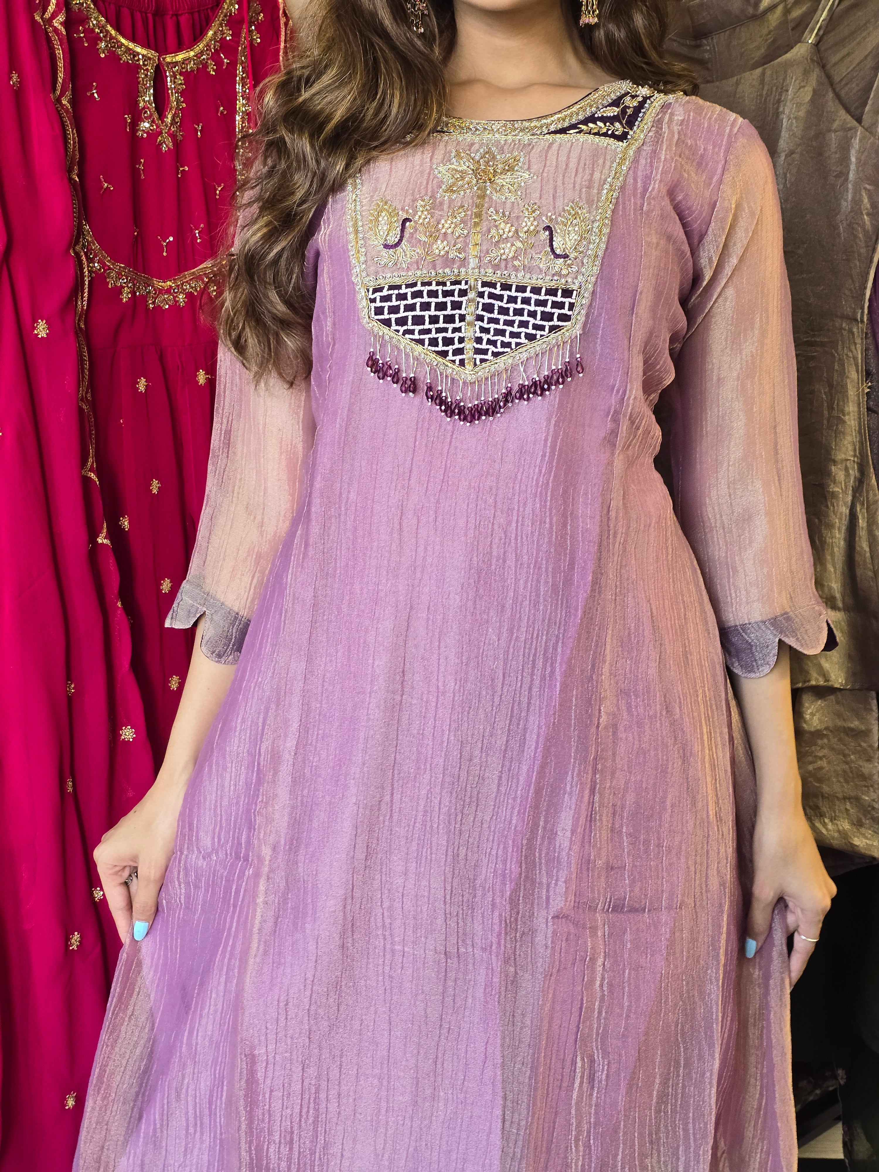 Image of Pure Soft Tissue Anarkali Kurti Set