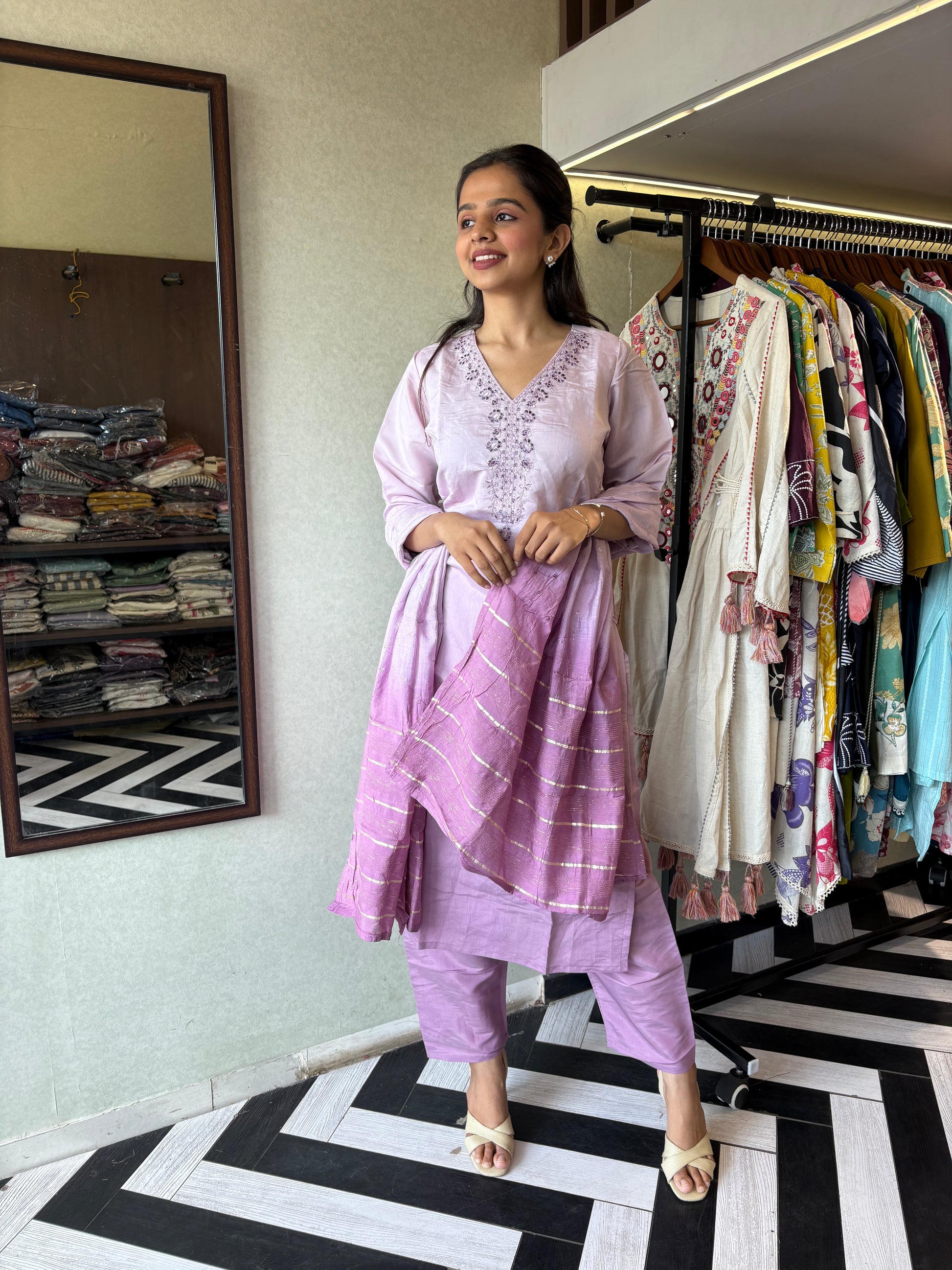 Elegance in Every Thread - Premium Silk Kurti Set Just for You!
Crafted from pure silk, this 3-piece kurti set comes with gorgeous center hand embroidery - perfect for special occasions or elegant daily wear.