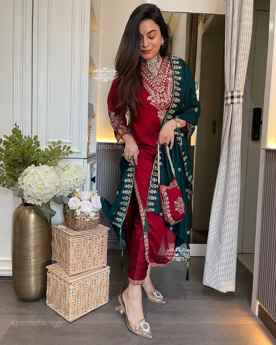 Image of Presenting Beautiful Heavy VICHITRA BLUMING Silk Fabric designer festive wear kurti pant and duppta with Coding work with lining