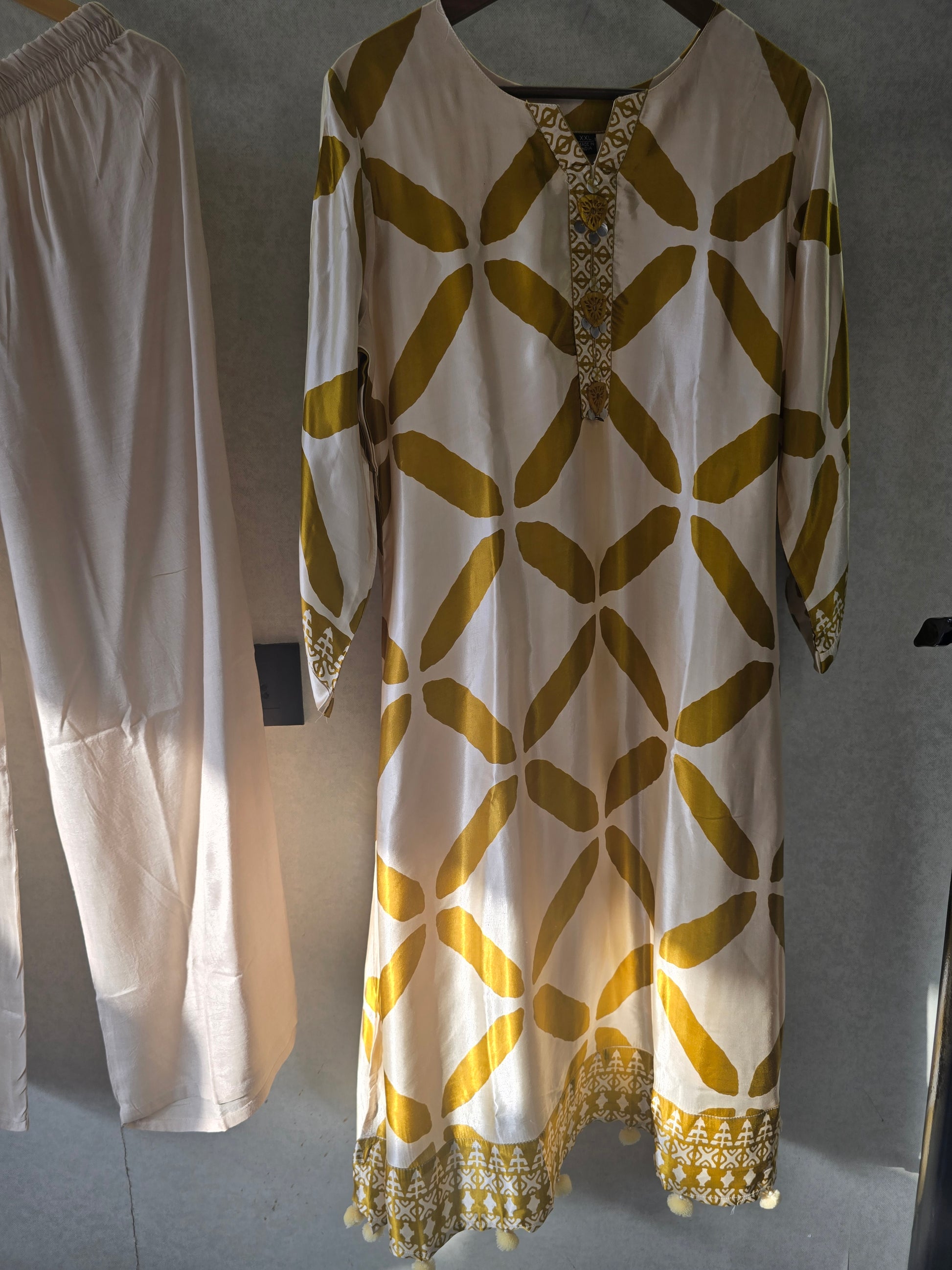 Mustard Geometric Print Kurta Pant Set