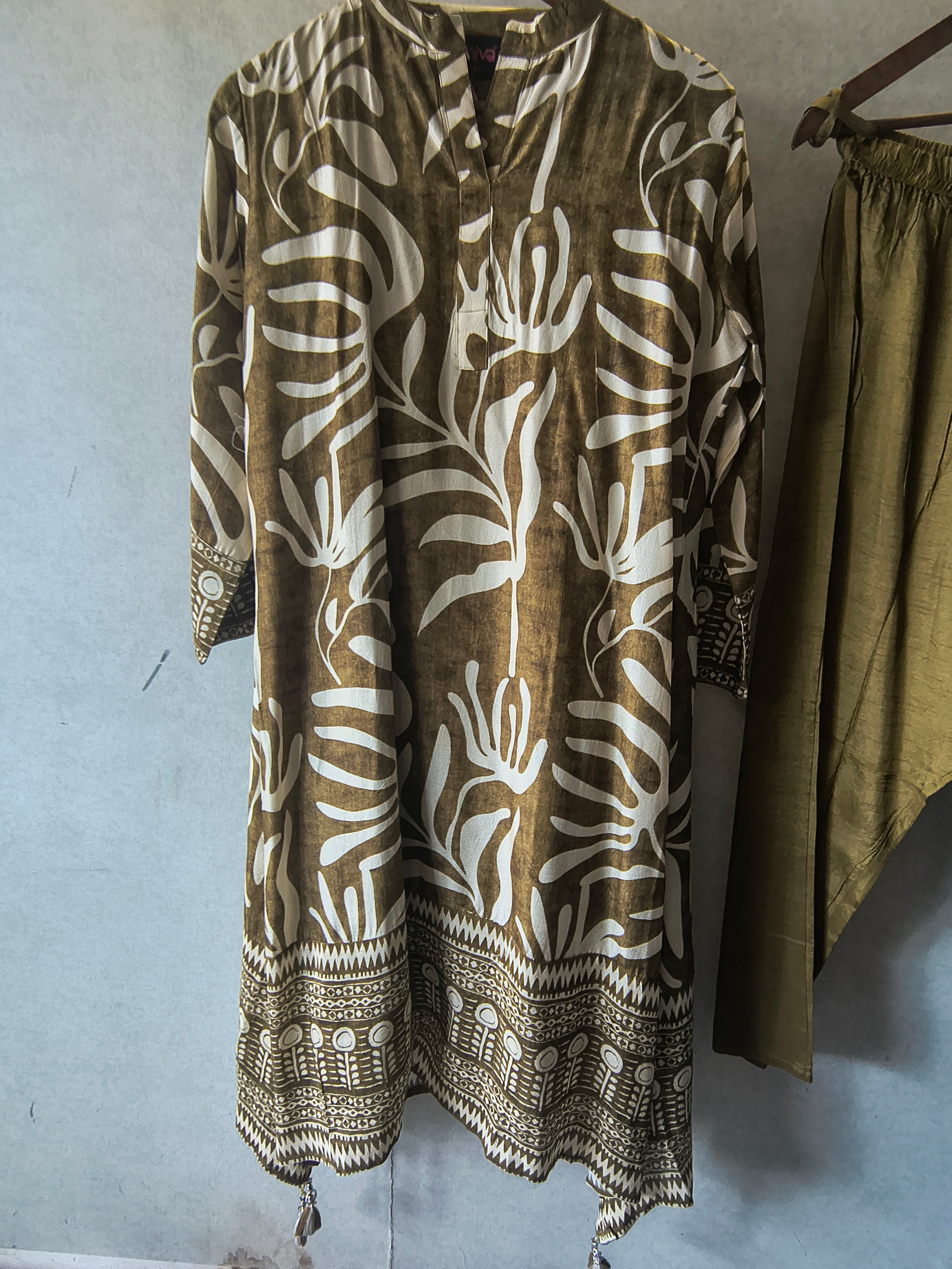Image of Olive Botanical Printed Premium Co-Ord Set