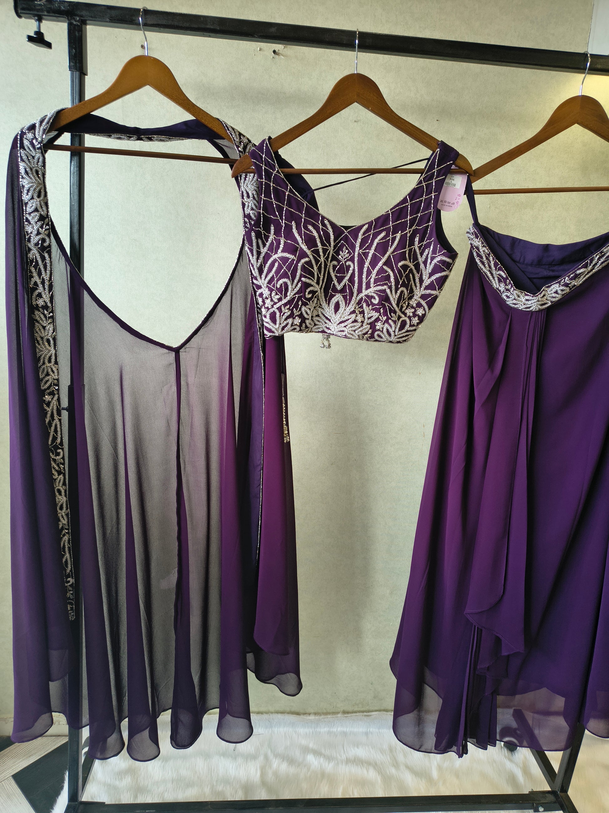 Royal Purple Embroidered Designer Blouse with Drape Palazzo & Embroidered Cape – 3 Piece Indo-Western Party Wear Set
