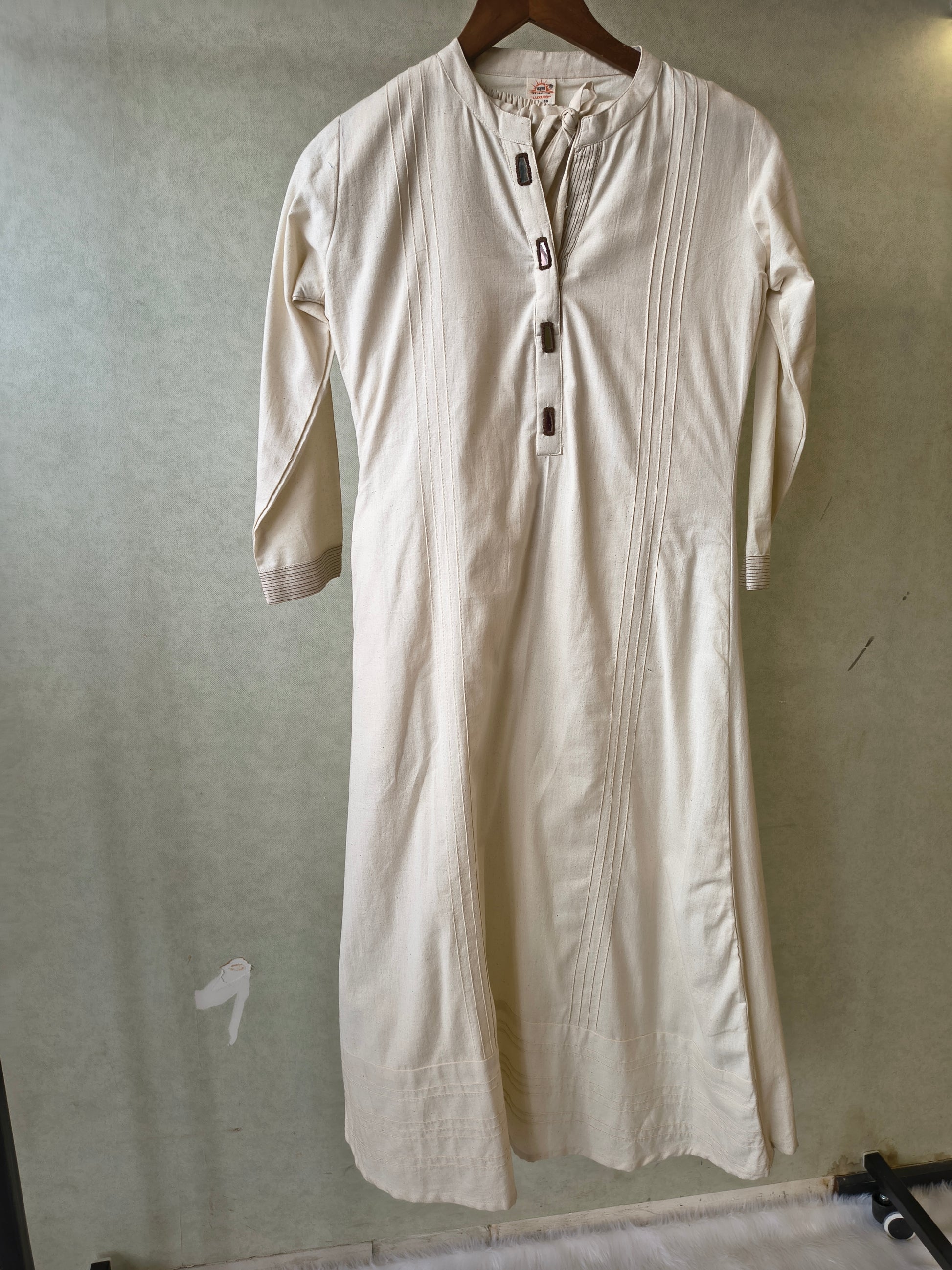 Premium Off-White Cotton A-Line Kurta & Pant Co-Ord Set with Pintuck Detailing
