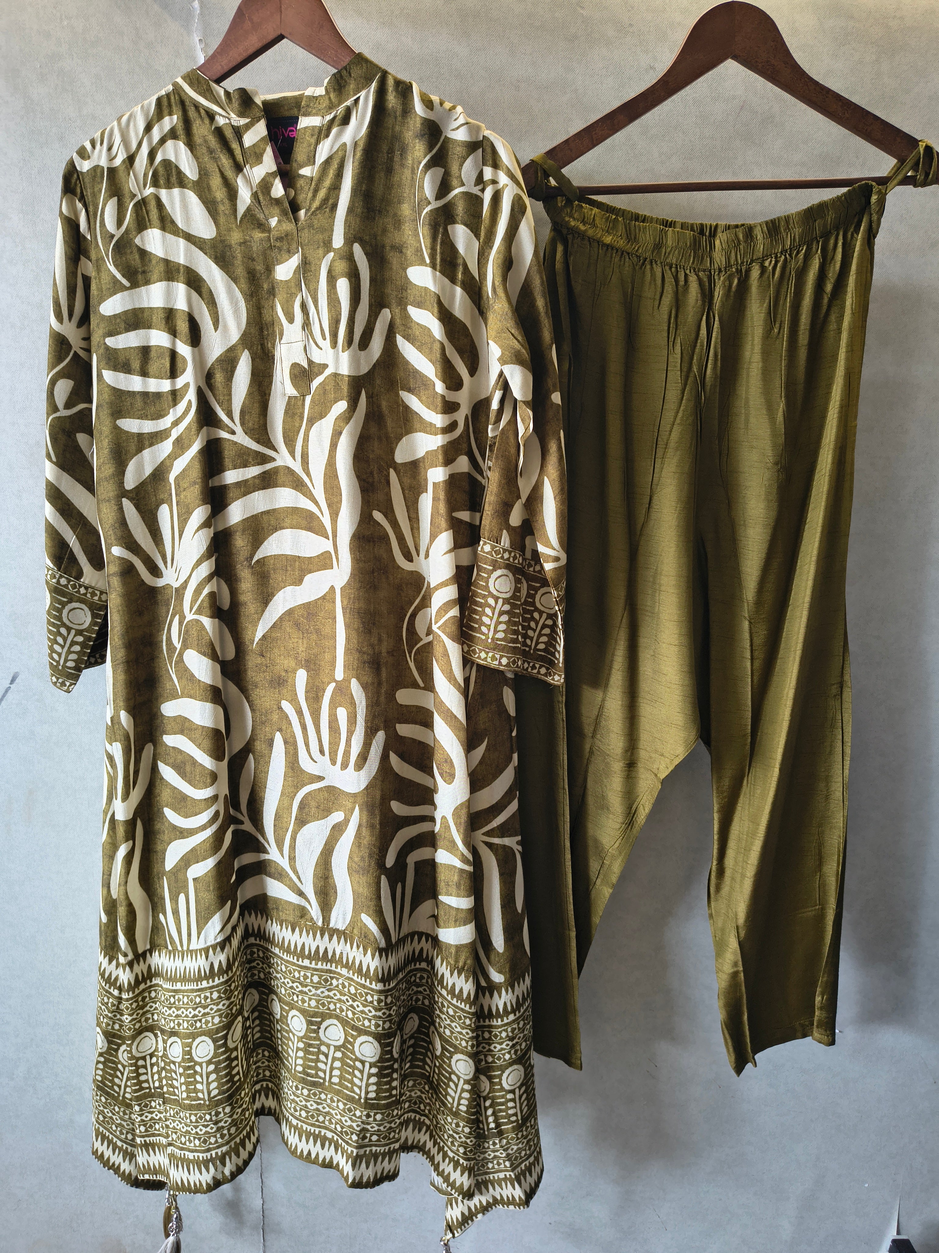 Image of Olive Botanical Printed Premium Co-Ord Set