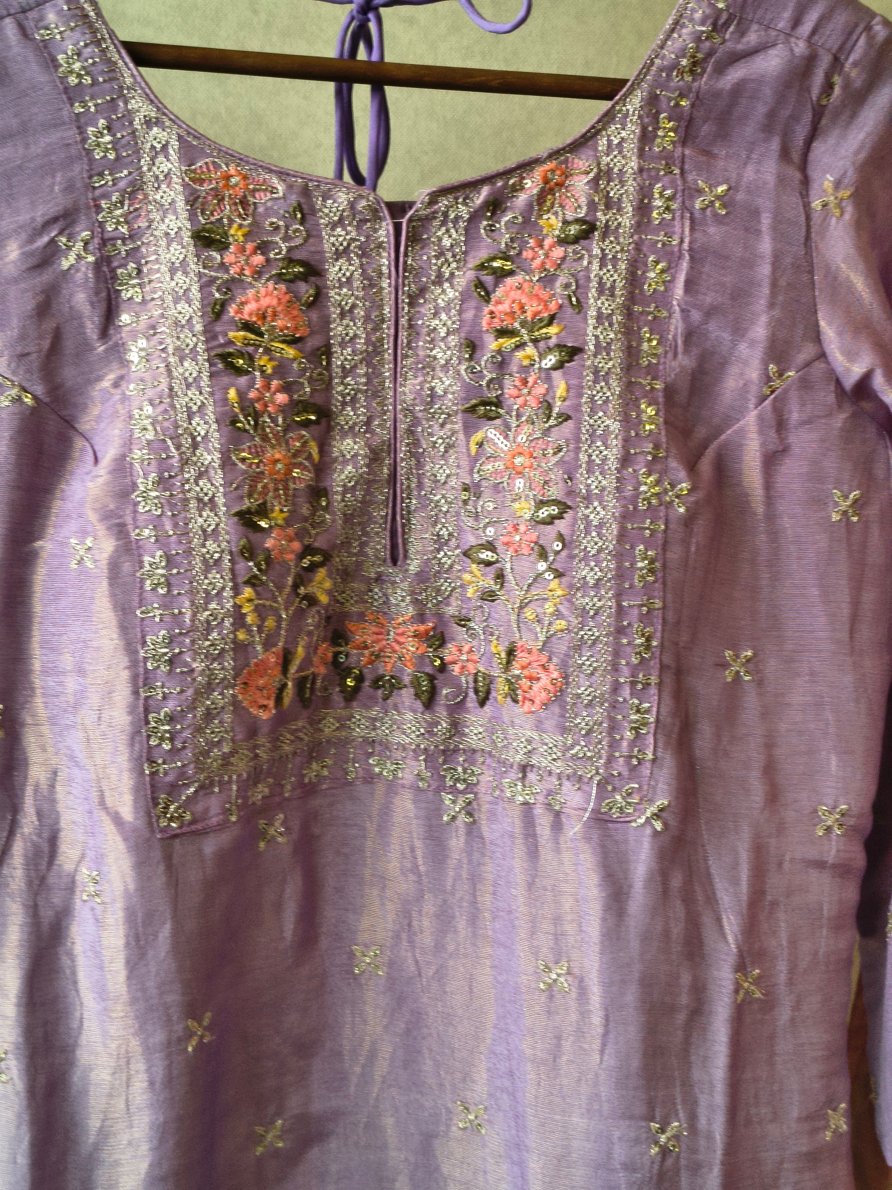 Image of Premium Lavender Embroidered Kurta with Sharara & Banarasi Dupatta Set