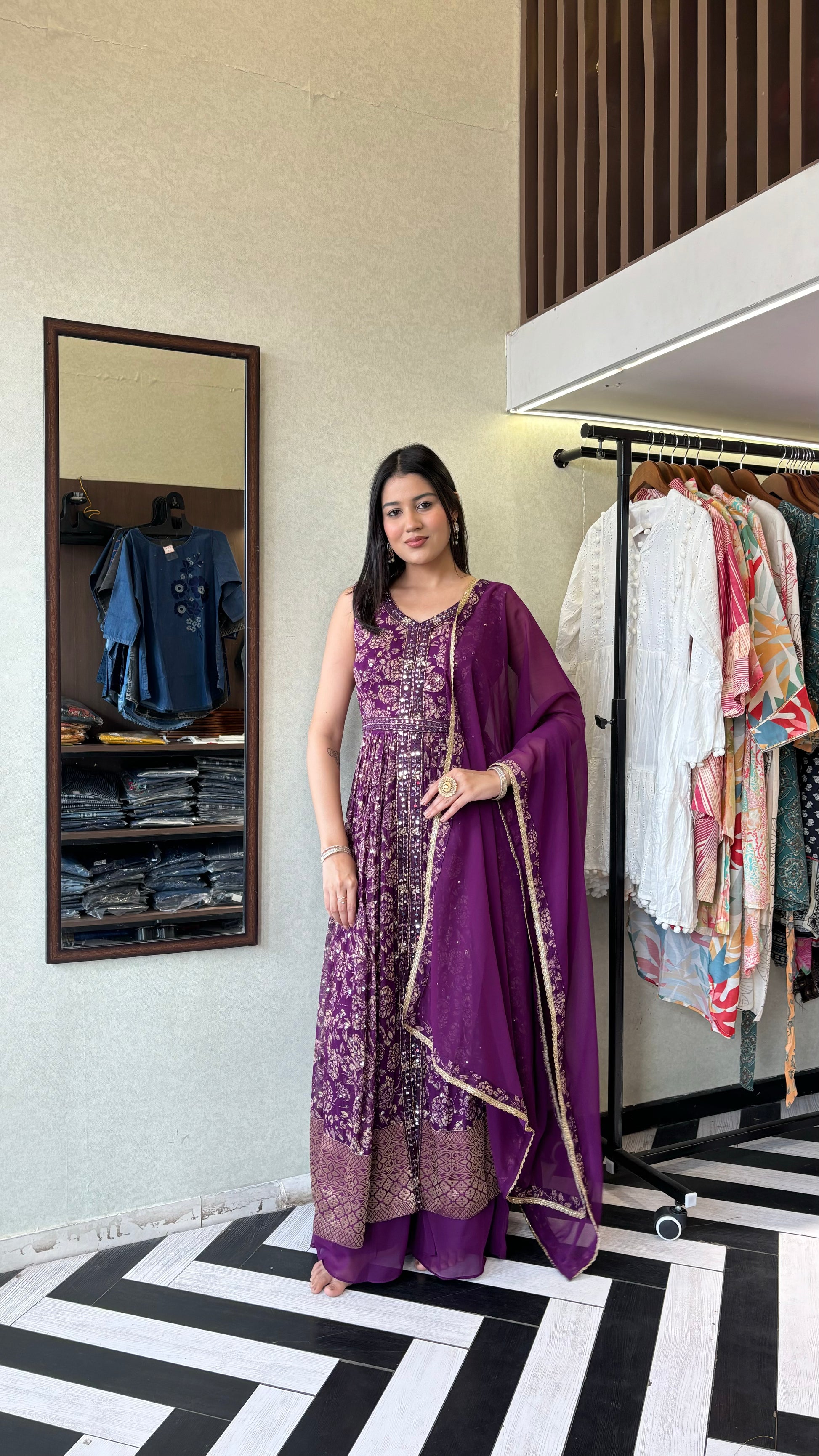 Pure Georgette Indo Western Piece with Hand work