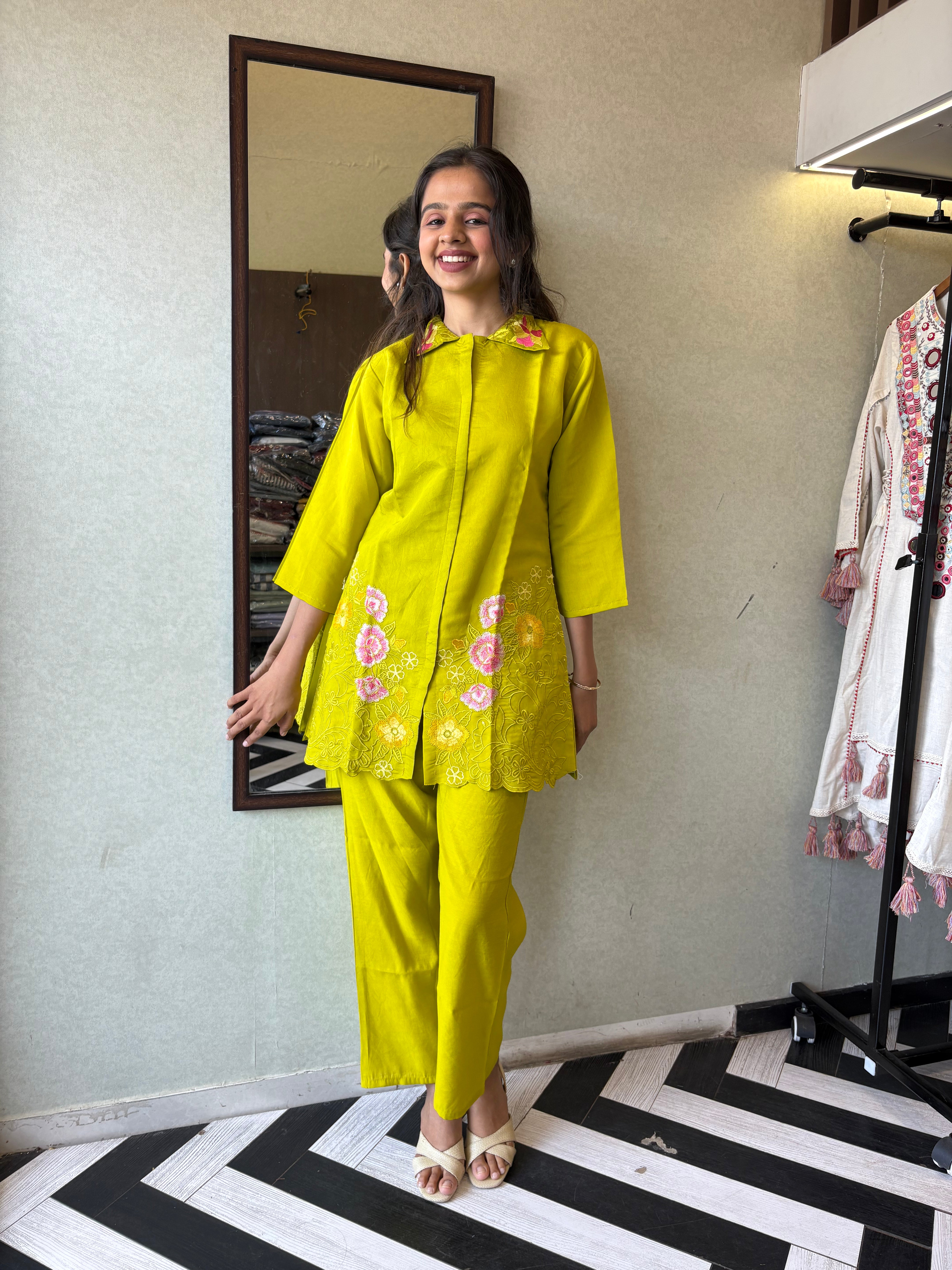 Image of Pure cotton 2-piece coord set, featuring elegant embroidery work!