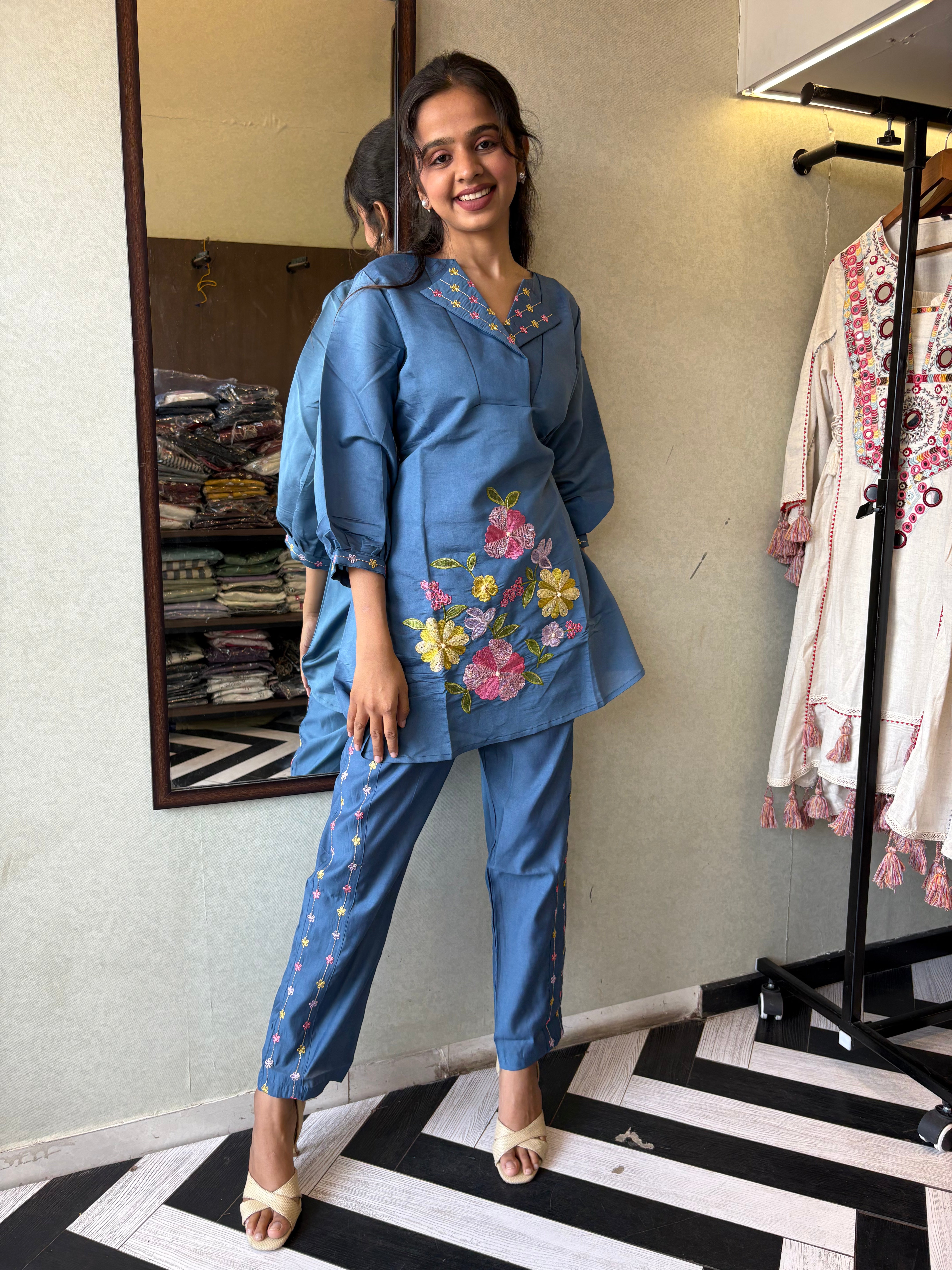 Image of Pure cotton 2-piece coord set, featuring elegant embroidery work!