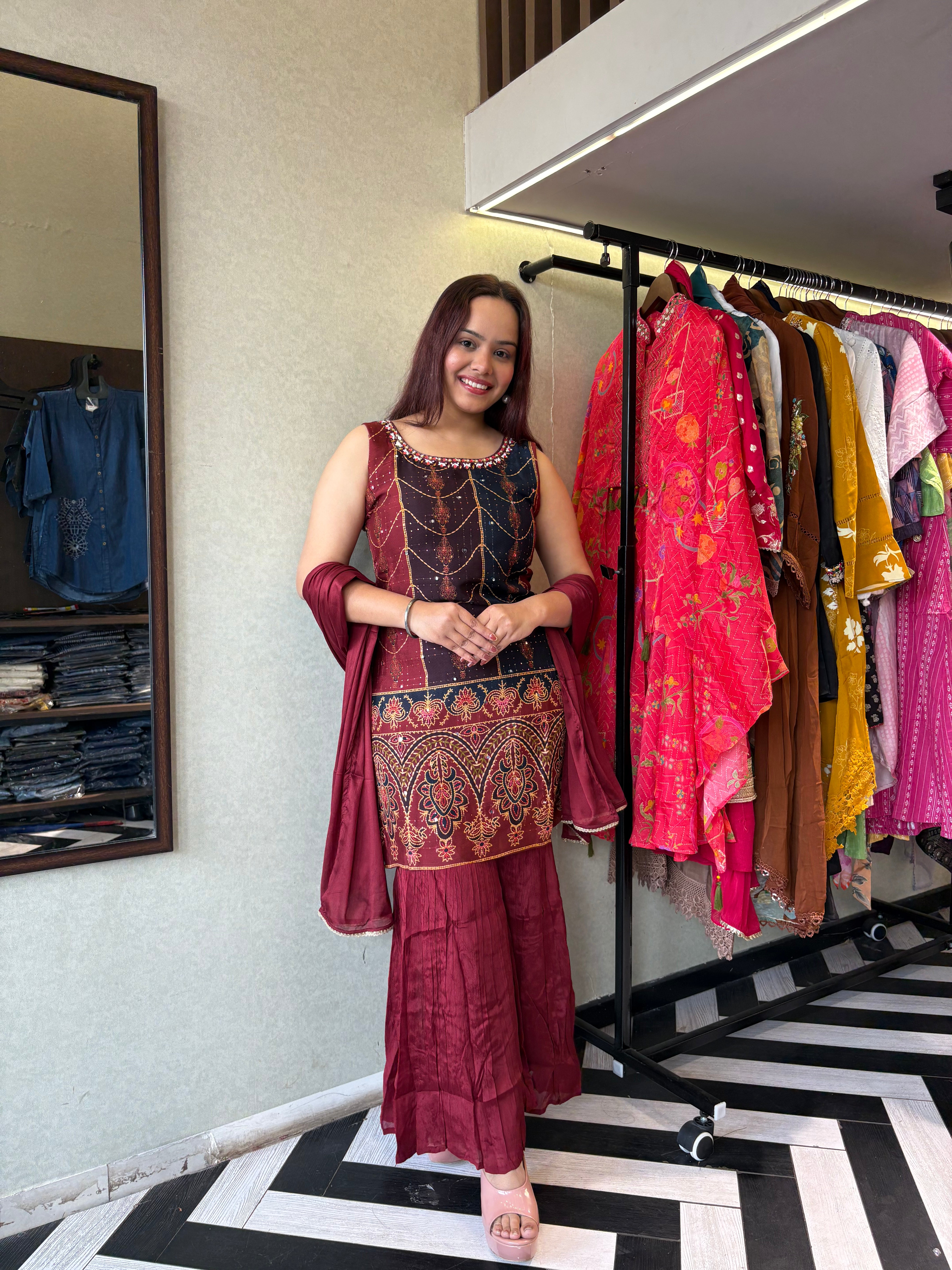 Pure Gaji Silk 3 Piece with Hand work