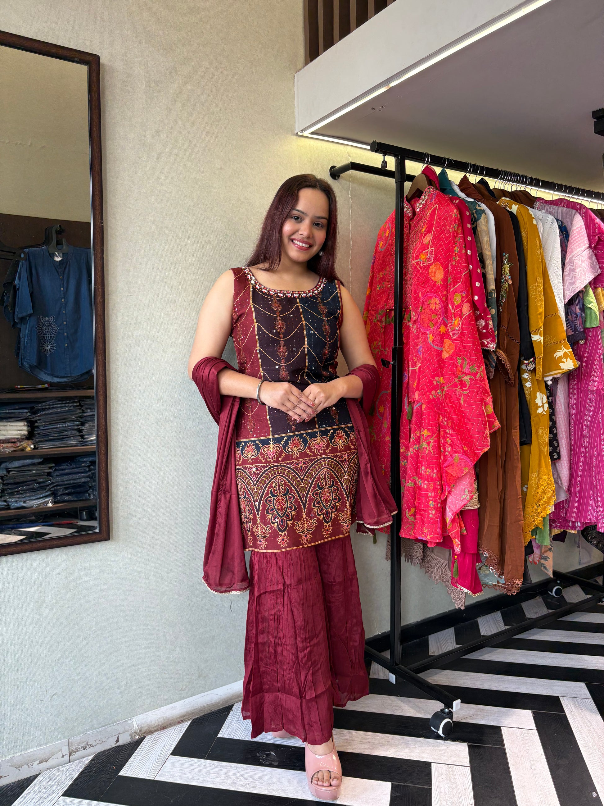 Pure Gaji Silk 3 Piece with Hand work