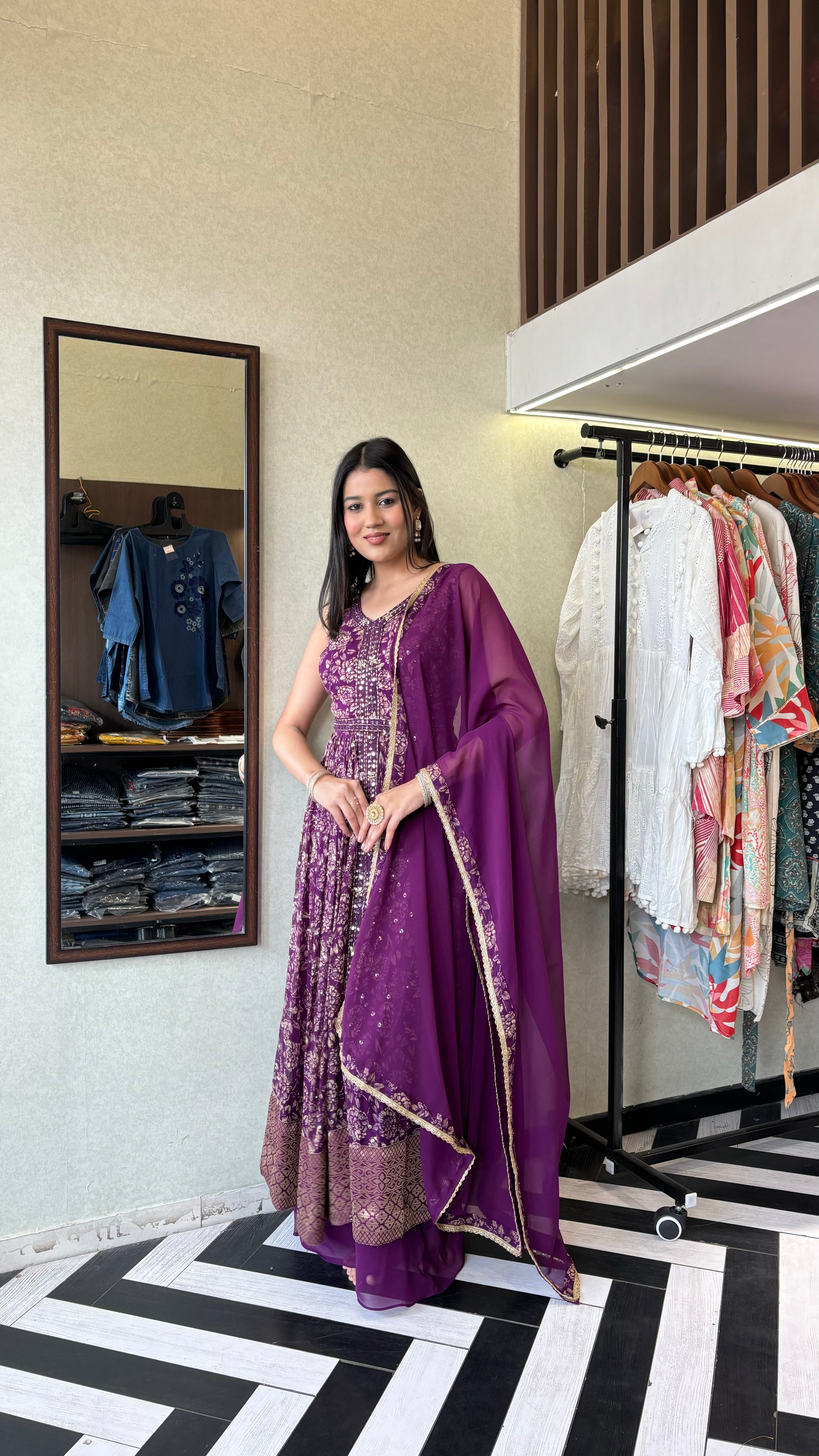 Image of Pure Georgette Indo Western Piece with Hand work