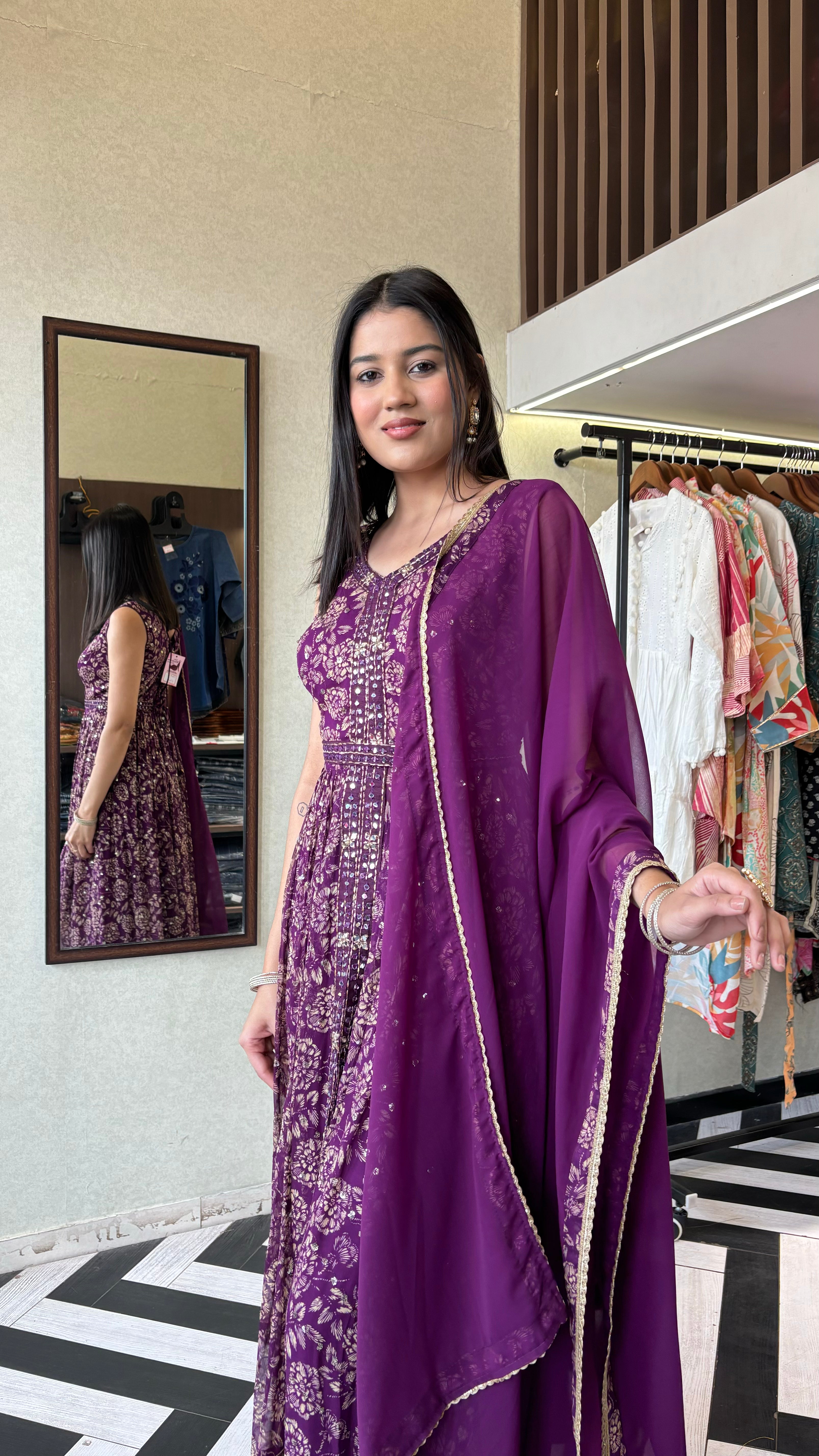 Image of Pure Georgette Indo Western Piece with Hand work