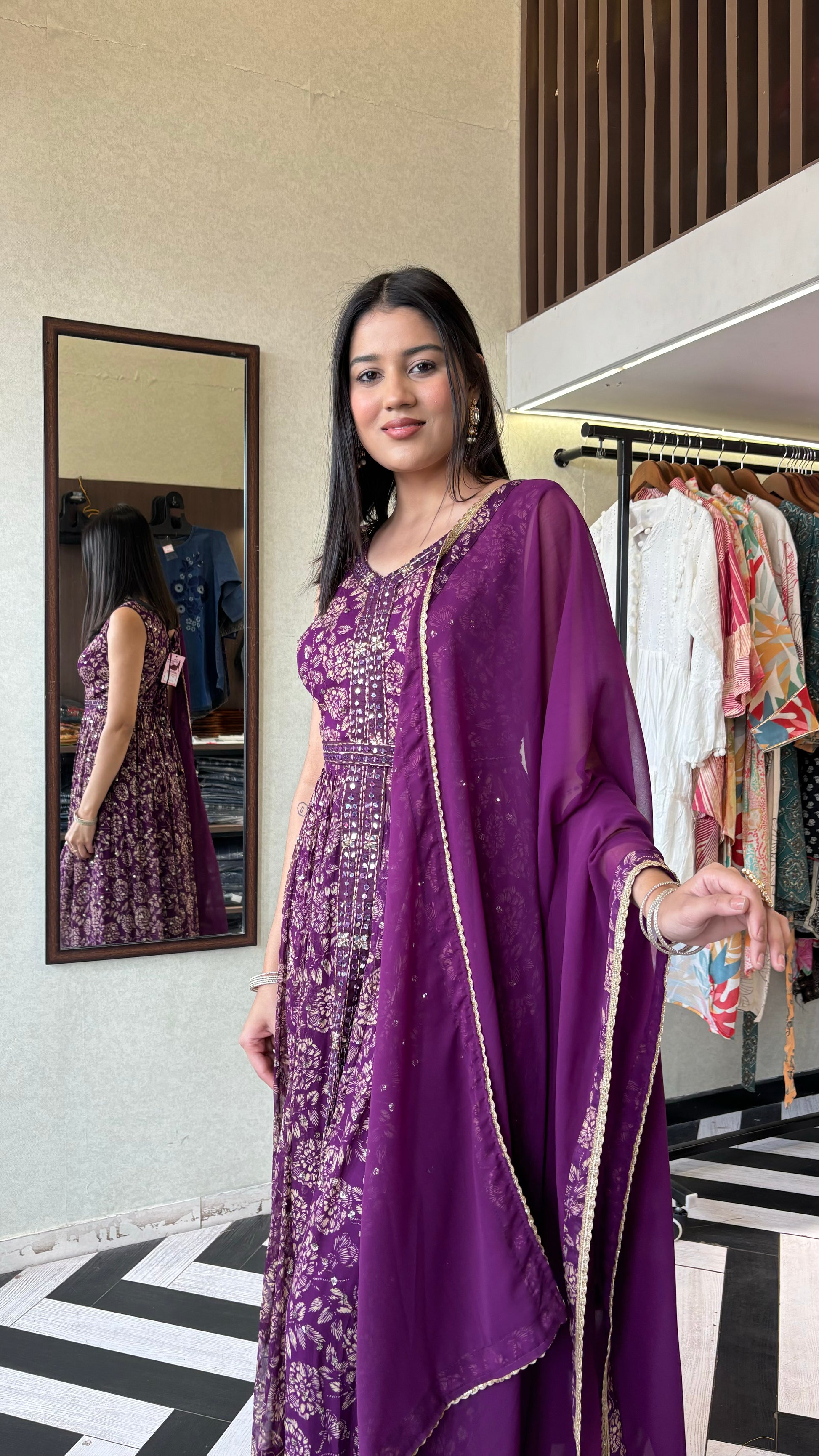 Pure Georgette Indo Western Piece with Hand work