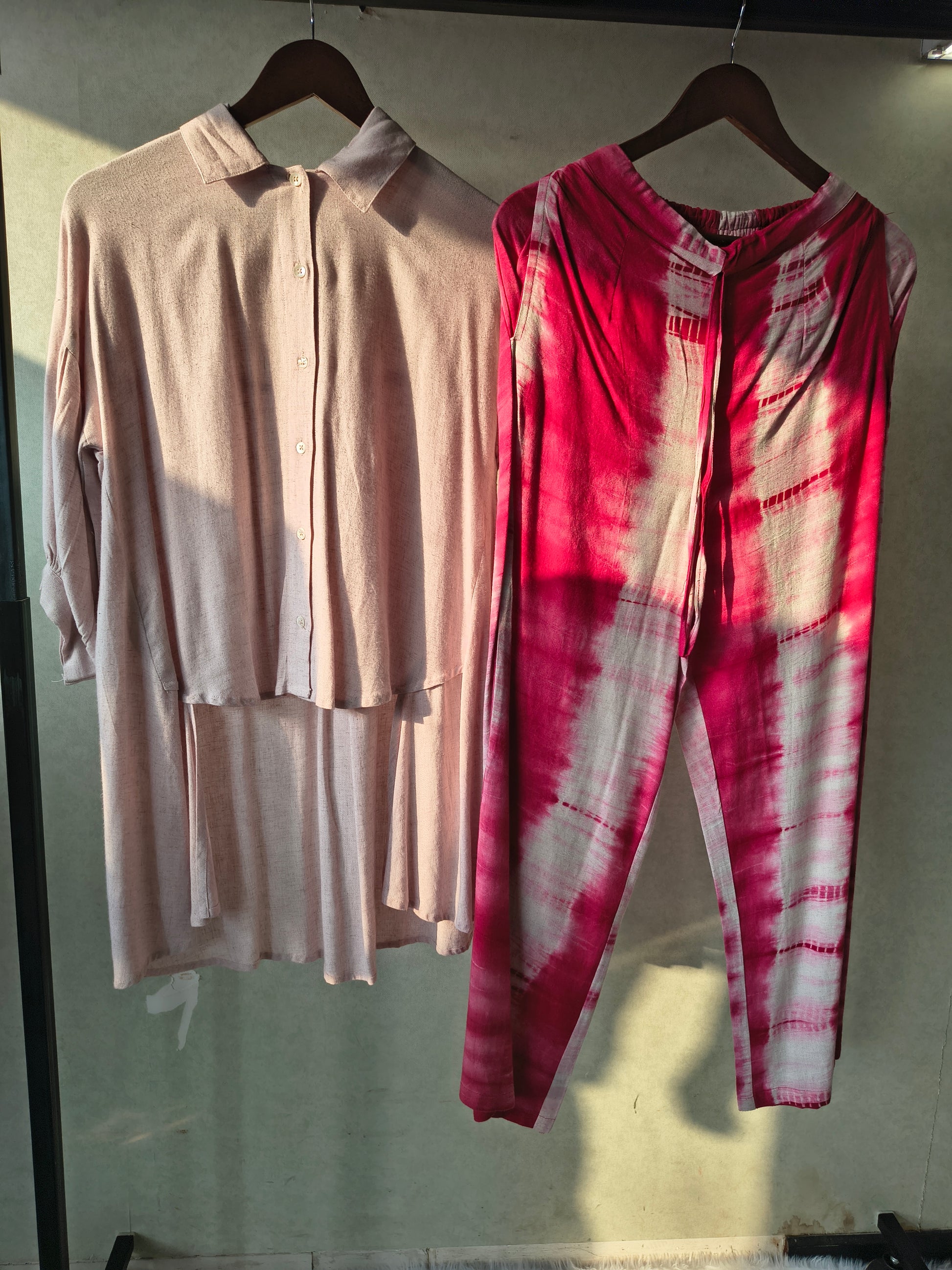 Premium Layered Shirt Style Tunic Co-Ord Set with Tie-Dye Straight Pants