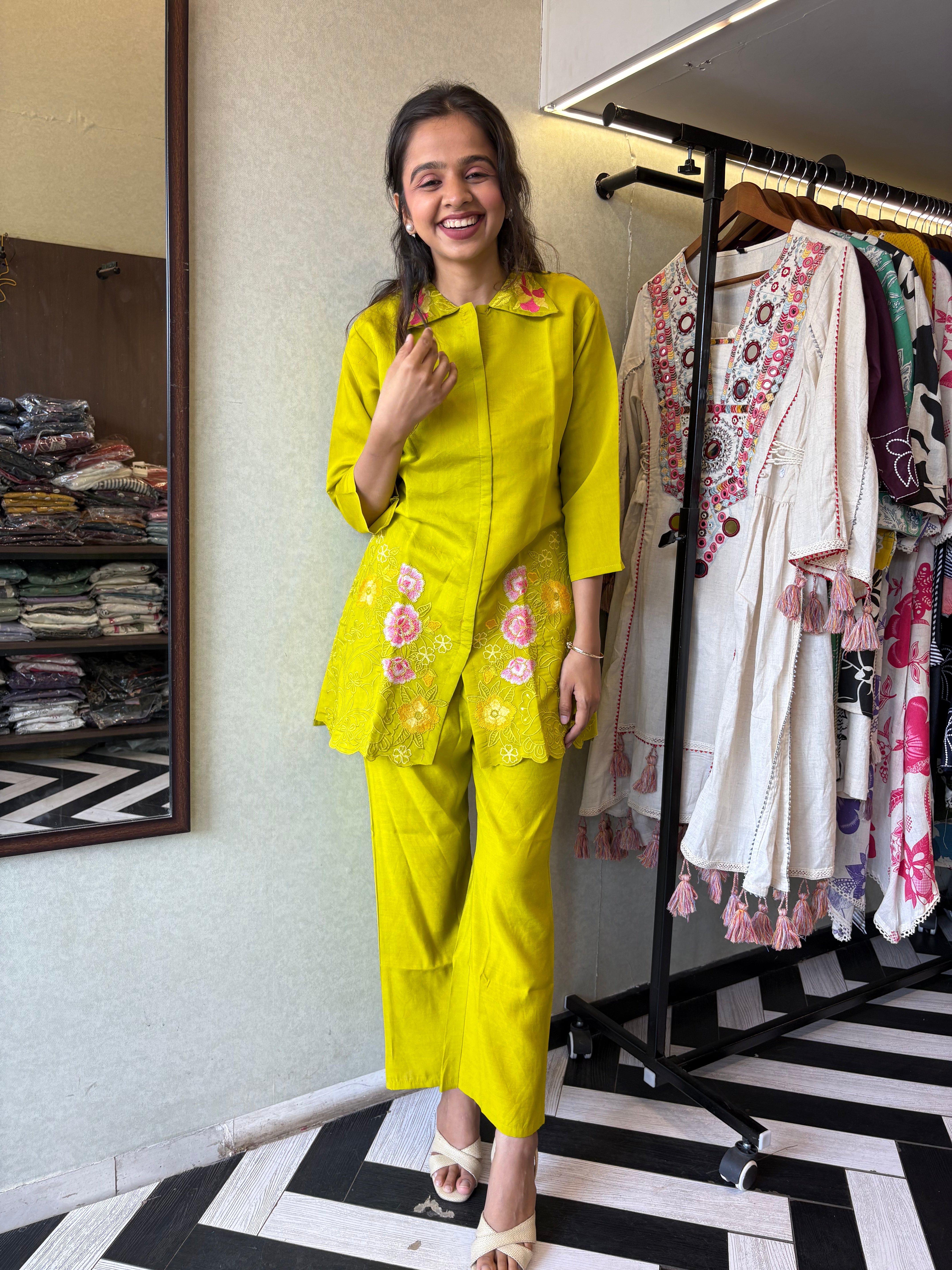 Image of Pure cotton 2-piece coord set, featuring elegant embroidery work!