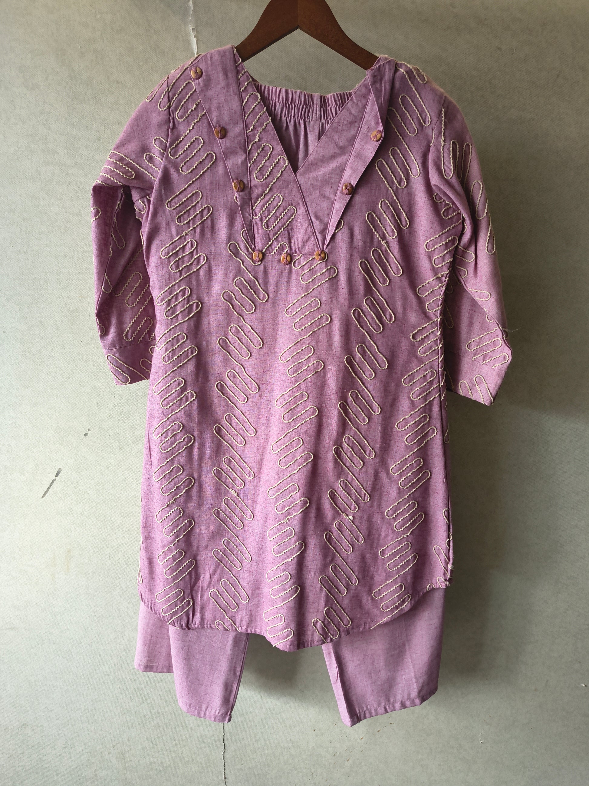 Dusty Rose Embroidered V-Neck Designer Kurta Pant Co-Ord Set