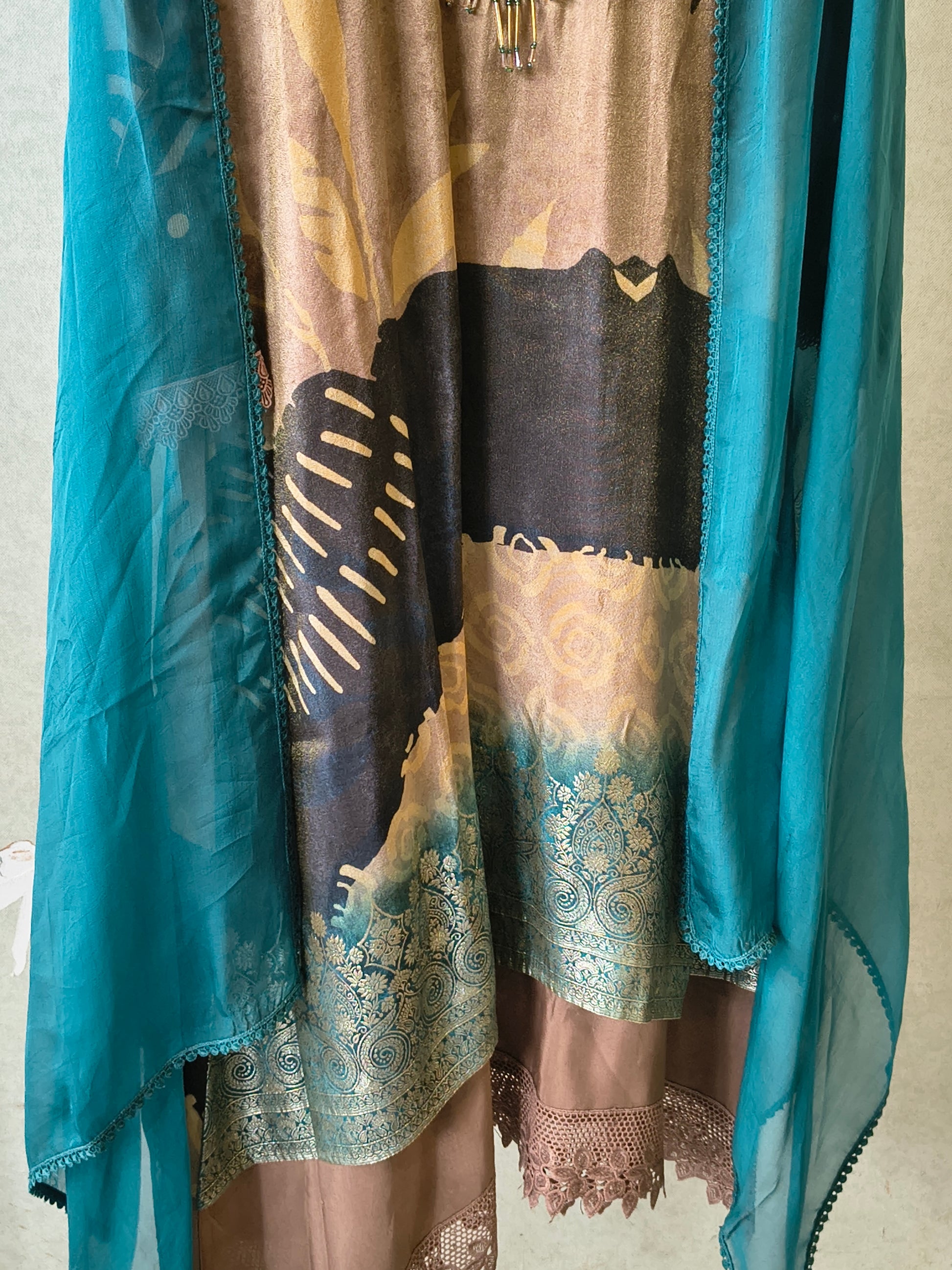 Premium Abstract Print Straight Kurta with Cigarette Pants & Dupatta Set