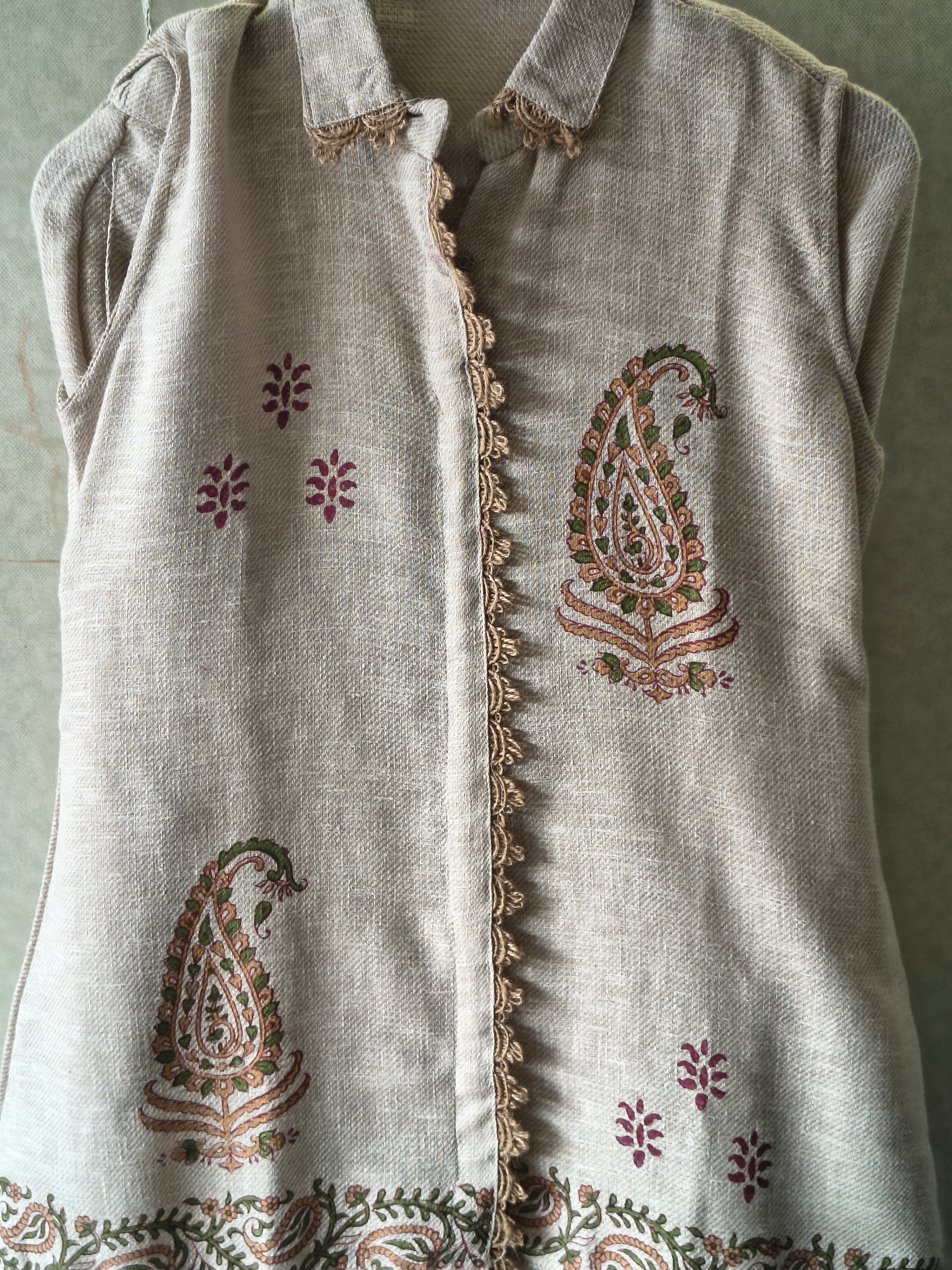 Image of Natural Beige Paisley Printed Sleeveless Designer Co-Ord Set
