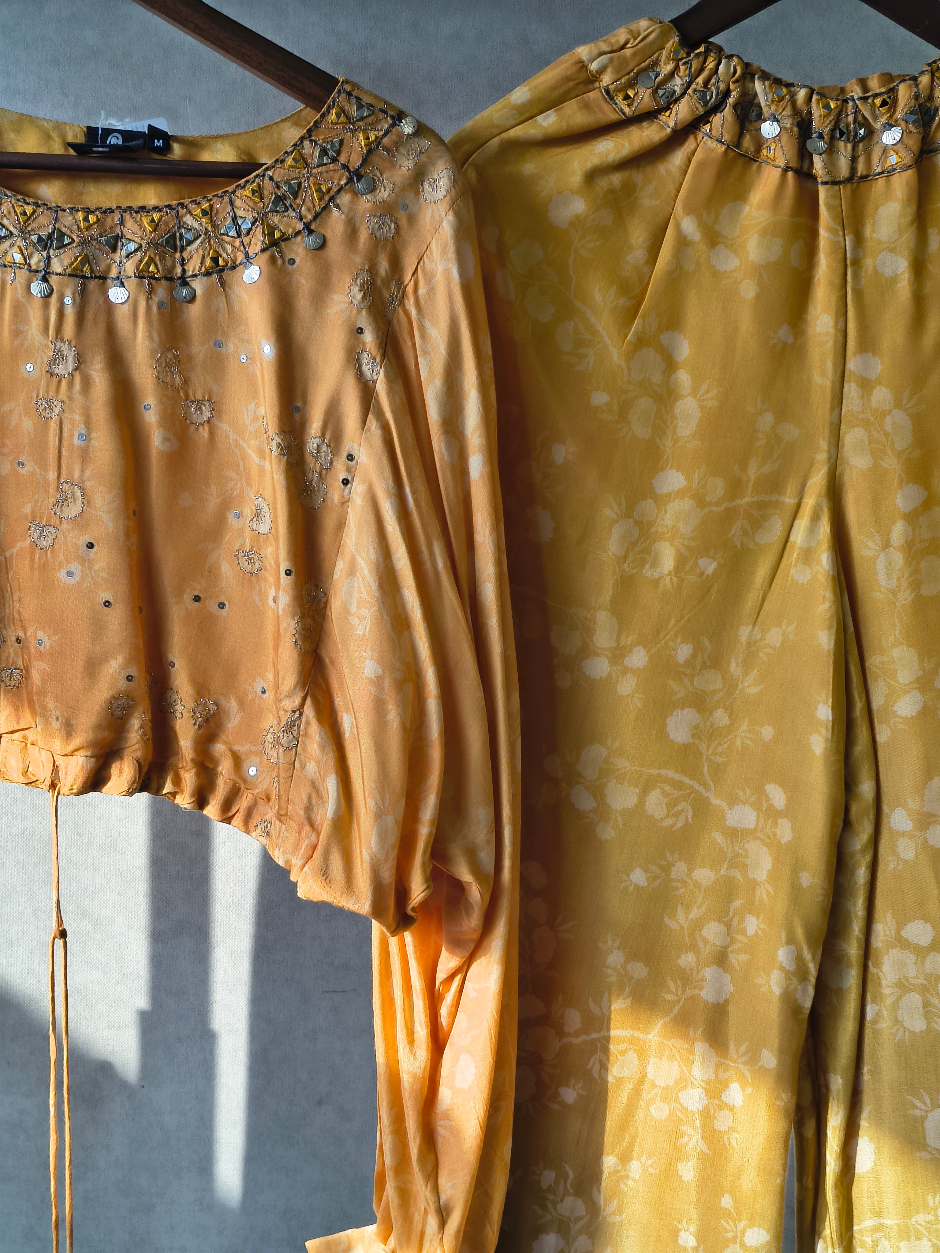 Image of Premium Sunset Ombre Embellished Crop Top & Wide-Leg Palazzo Co-Ord Set