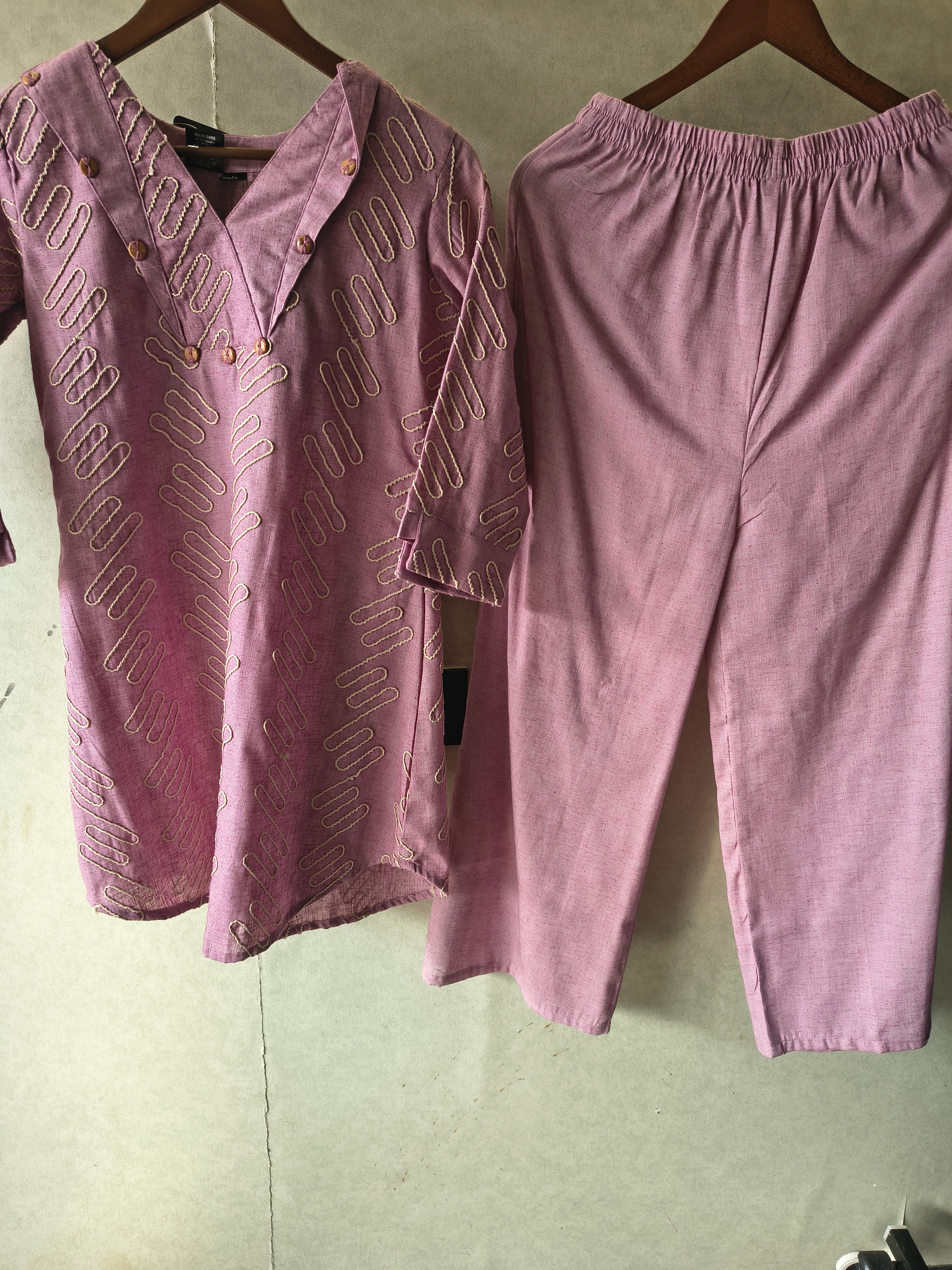 Image of Dusty Rose Embroidered V-Neck Designer Kurta Pant Co-Ord Set