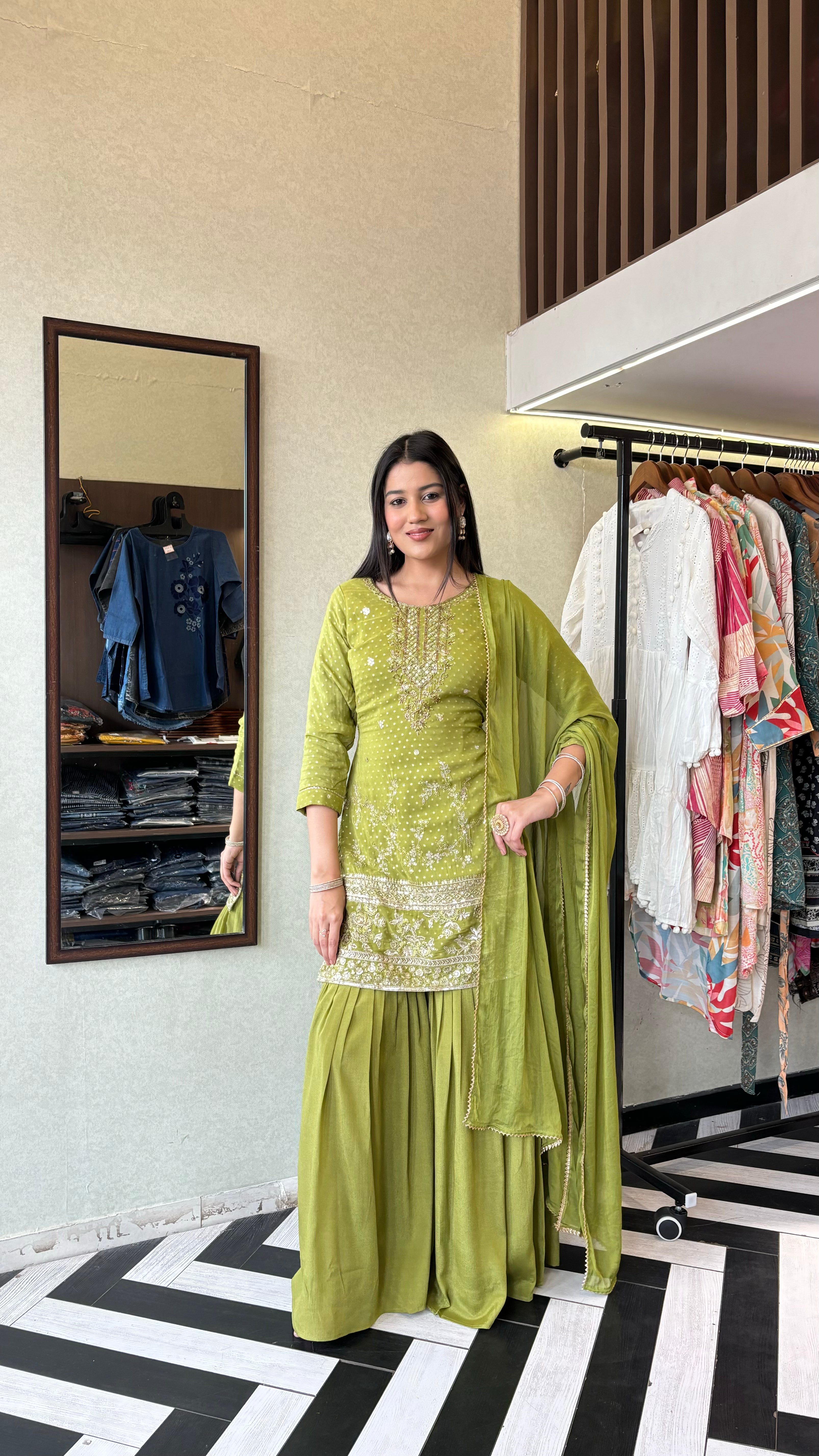 Image of Pure Organza 3 Piece with Hand work